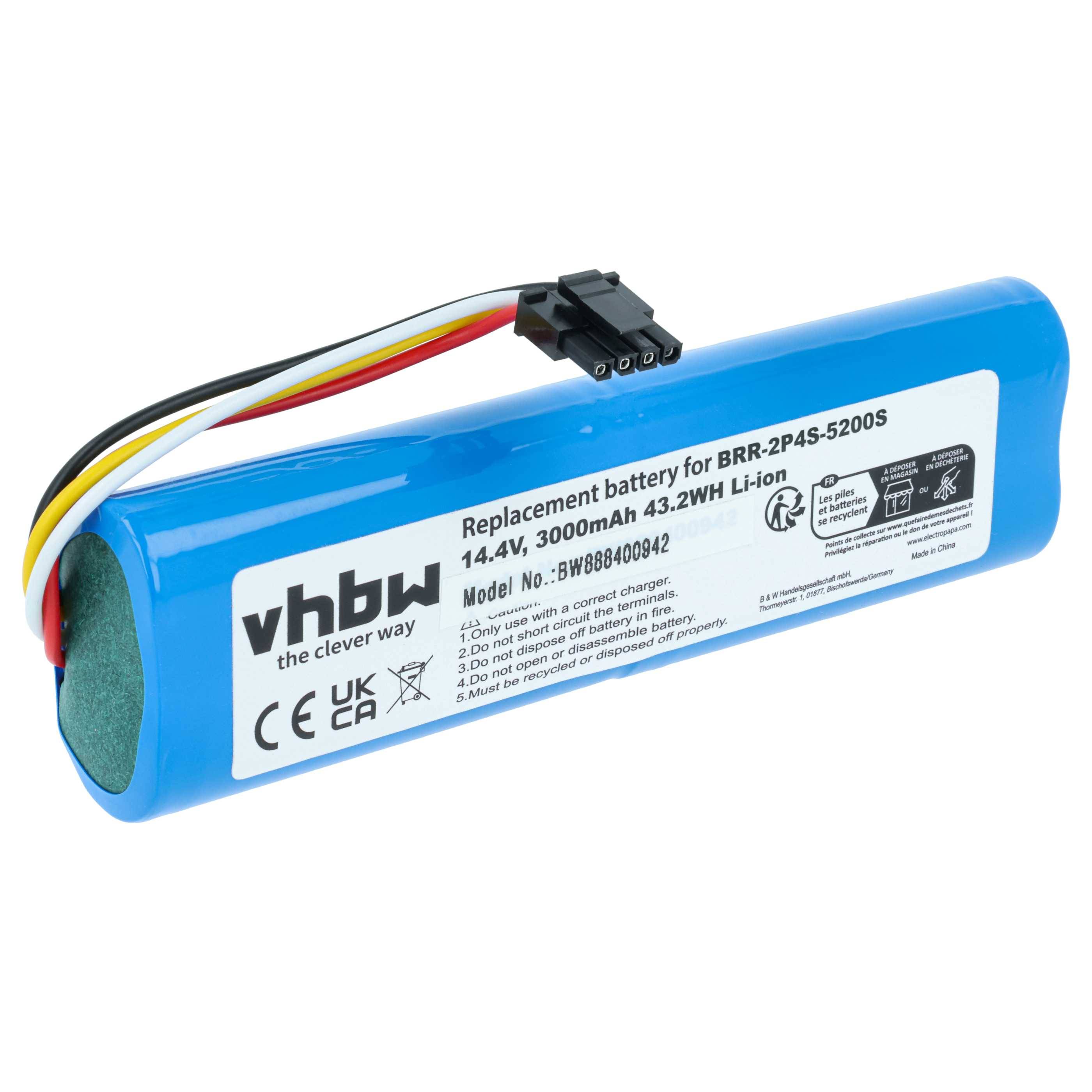 vhbw Akku kompatibel mit Xiaomi Roborock Sweep One S51, S50, S55 Saugroboter Blau (3000 mAh, 14,4 V, Li-Ion, ohne Gehäuse)