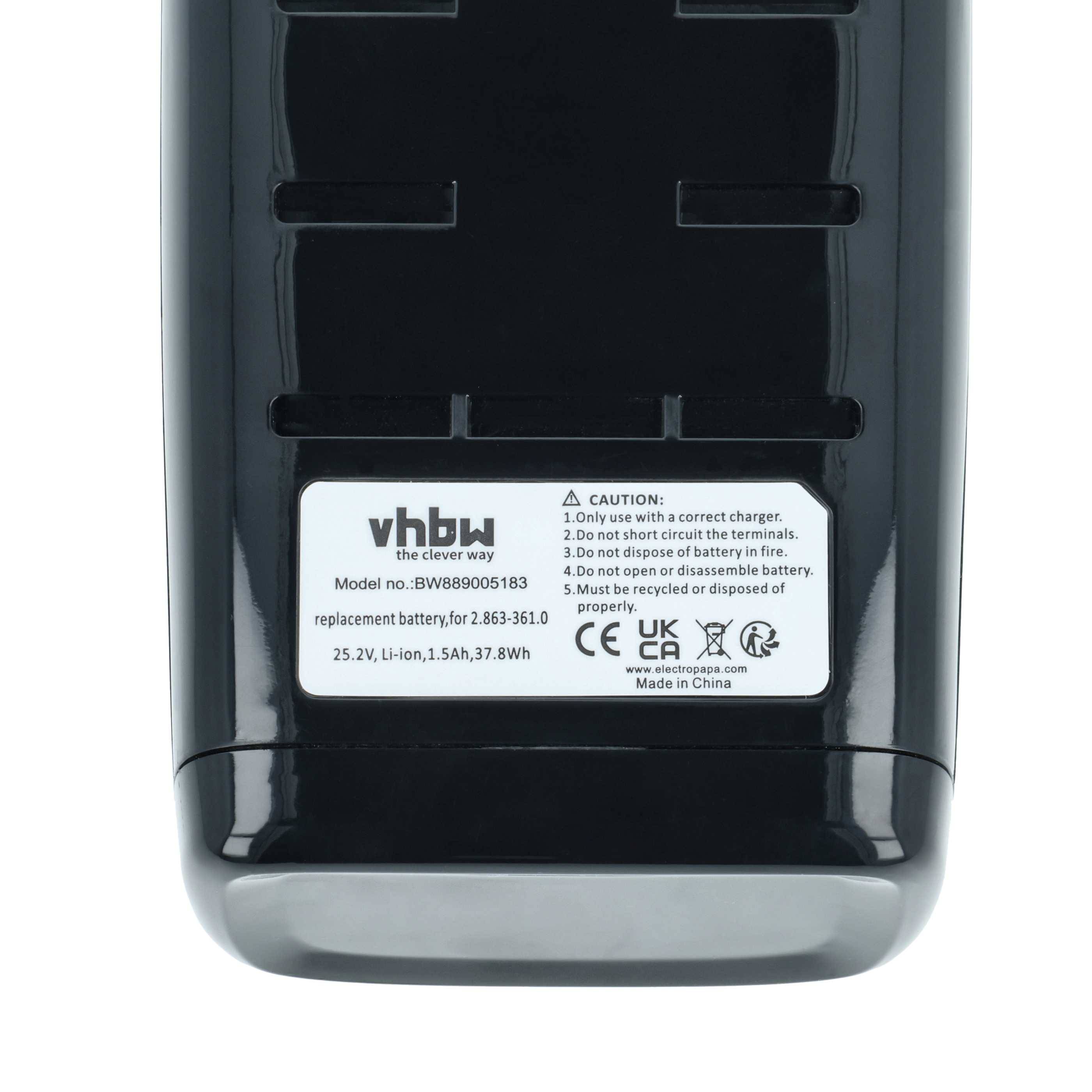 Eine schwarze Batterie mit einem weißen Etikett, auf dem 