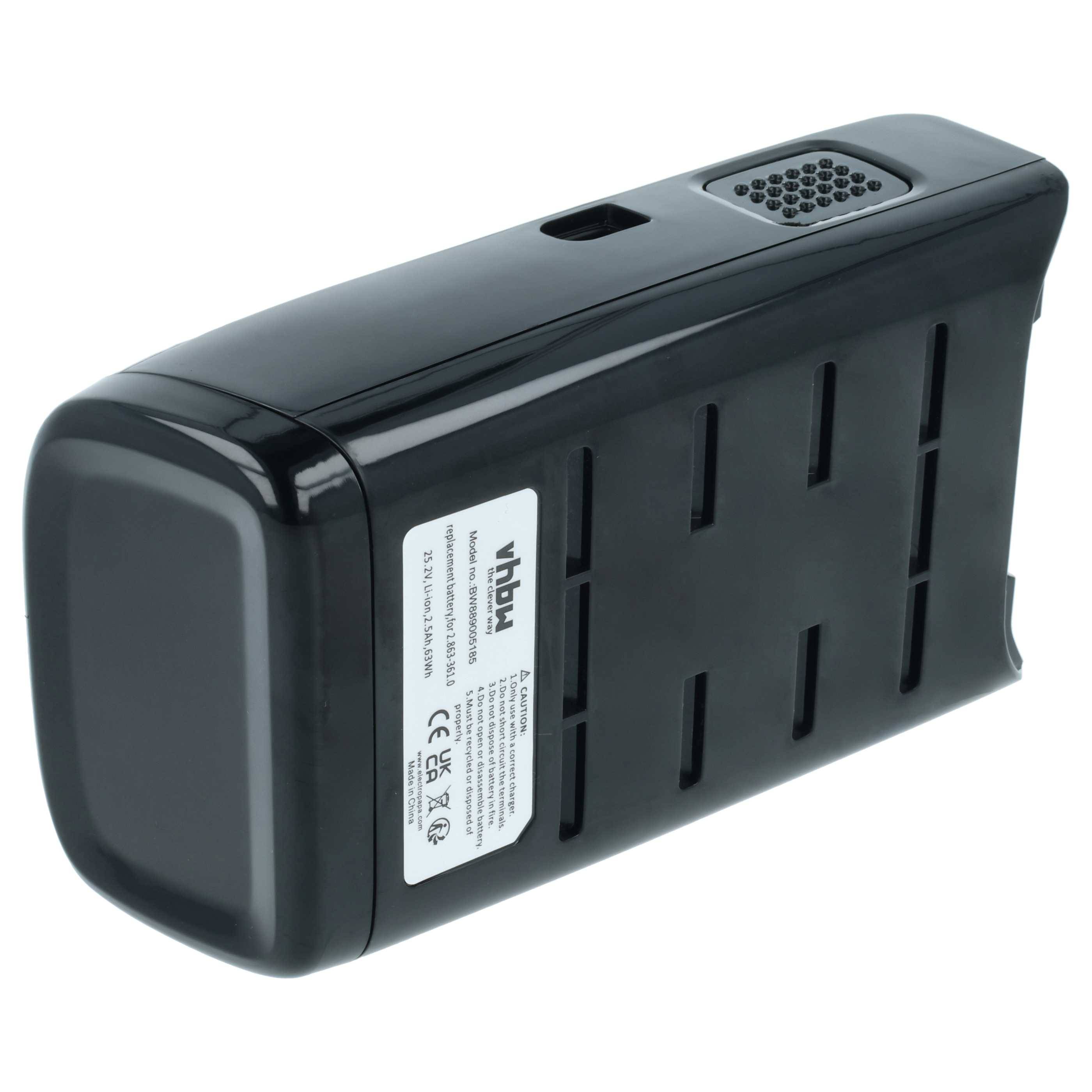 Eine schwarze Batterie für mobile Geräte mit einem weißen Etikett, das Spezifikationen wie Spannung und Kapazität anzeigt, sowie ein gitterförmiges Lüftungsmuster.