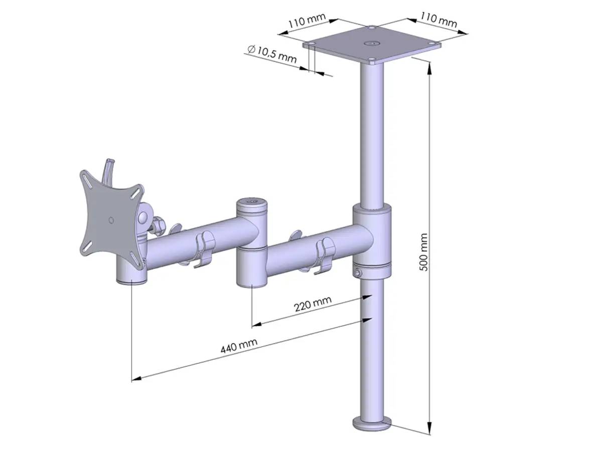 TFT-Vario Monitorhalter für 1 Bildschirm mit Deckenhalterung - 17"-32"