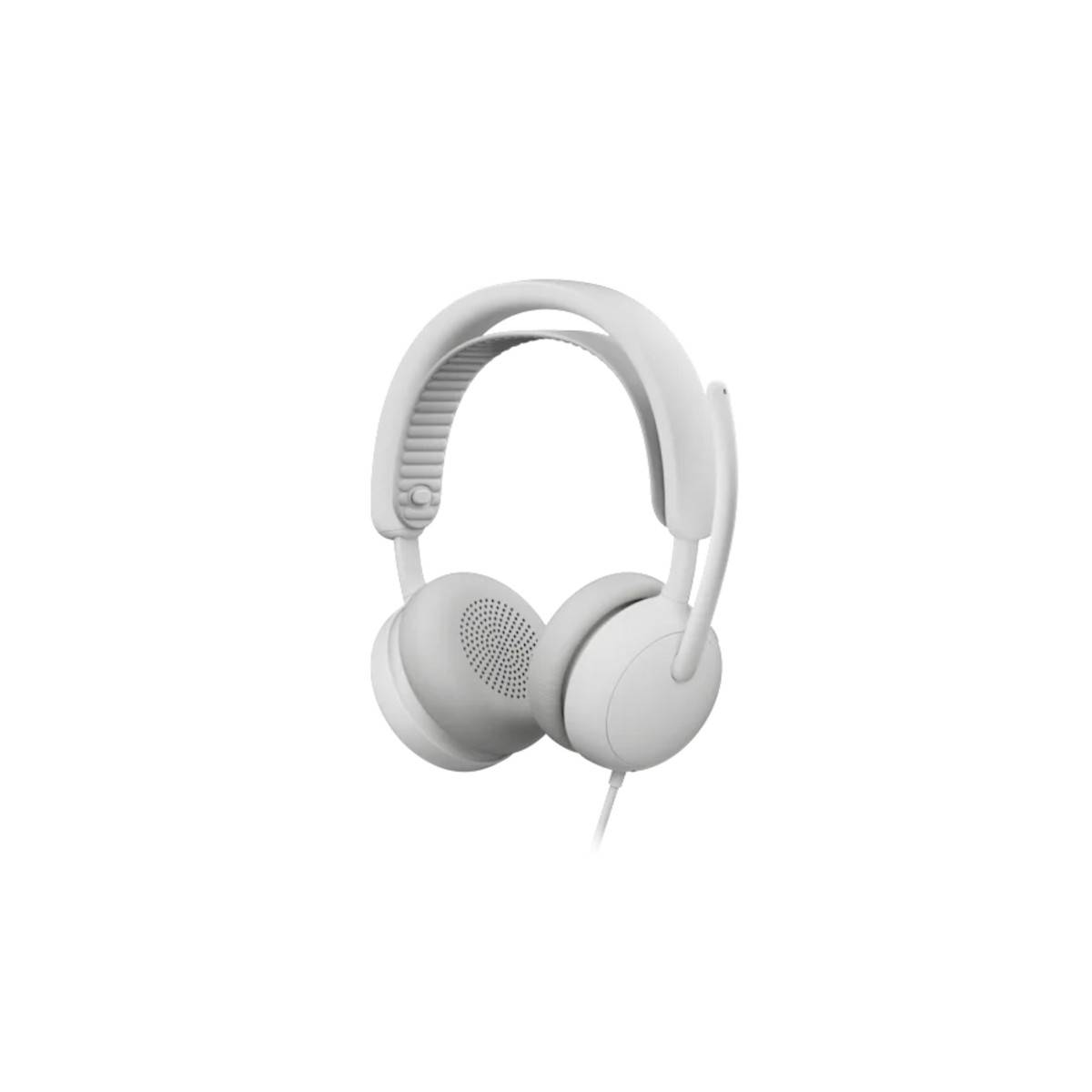 Weiße Over-Ear-Kopfhörer mit Kabel, gepolstertem Kopfbügel und runden Ohrmuscheln auf weißem Hintergrund.