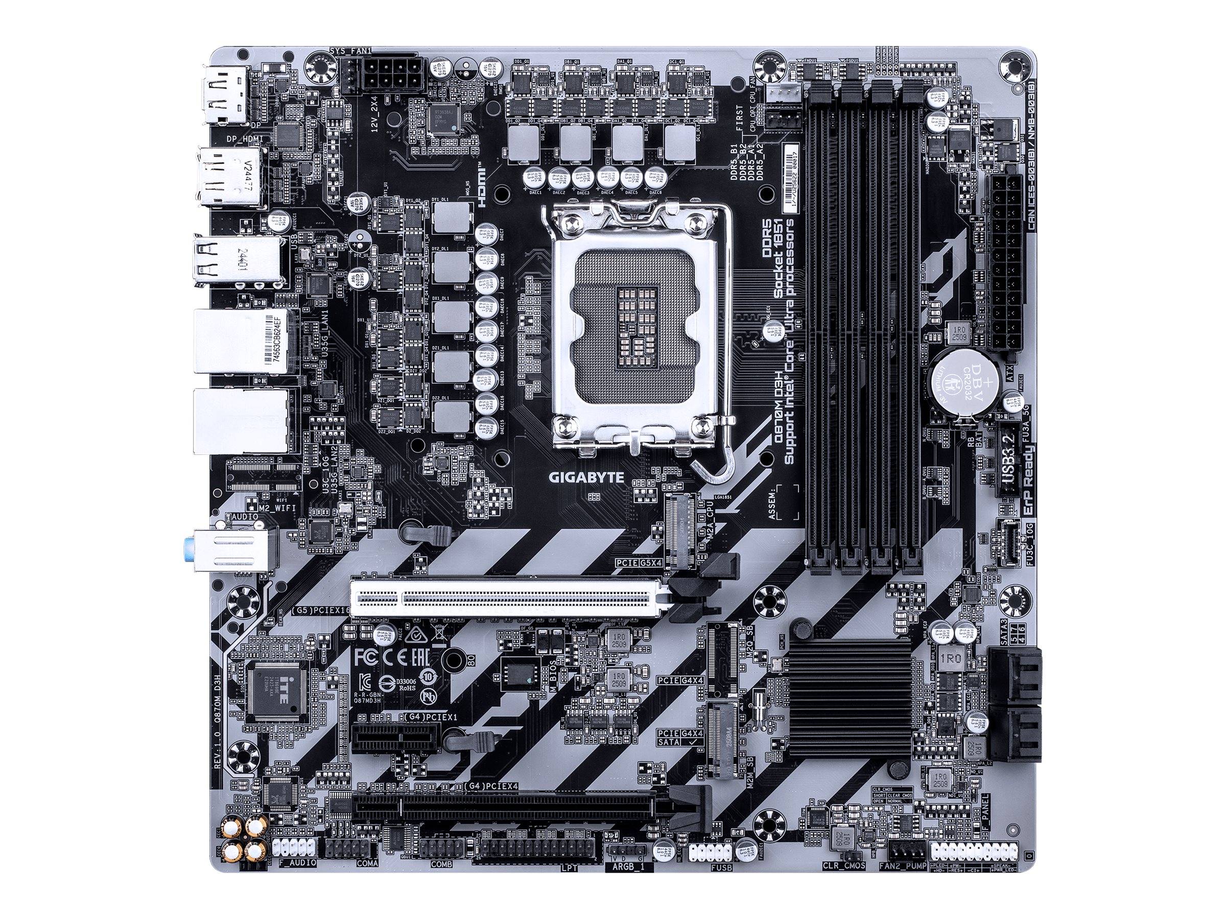 Gigabyte Q870M D3H - Motherboard - micro ATX - LGA1851 Sockel - Q870 Chipsatz - USB 3.2 Gen 1, USB-C 3.2 Gen2 - 2.5 Gigabit LAN, Gigabit LAN