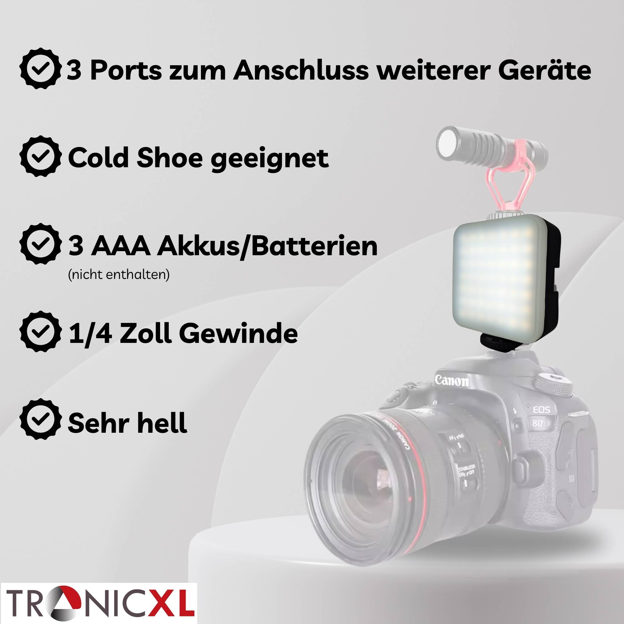 Foto Lampe LED Mini Selfie Licht Kamera Hot Shoe Cold 1/4" Video Stativ Adapter