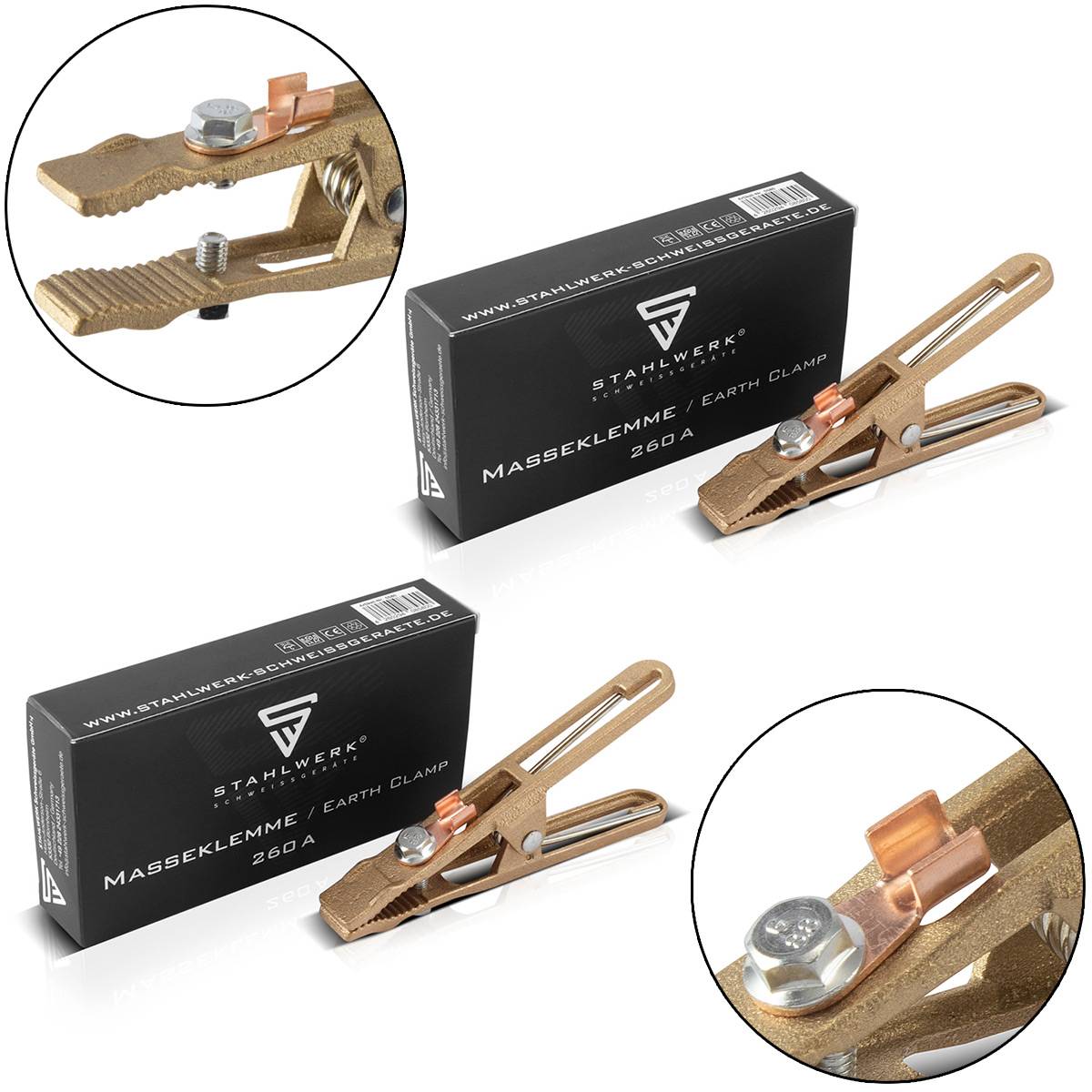 STAHLWERK 2 x Masseklemme Massezange und Erdungsklemme belastbar bis 260A