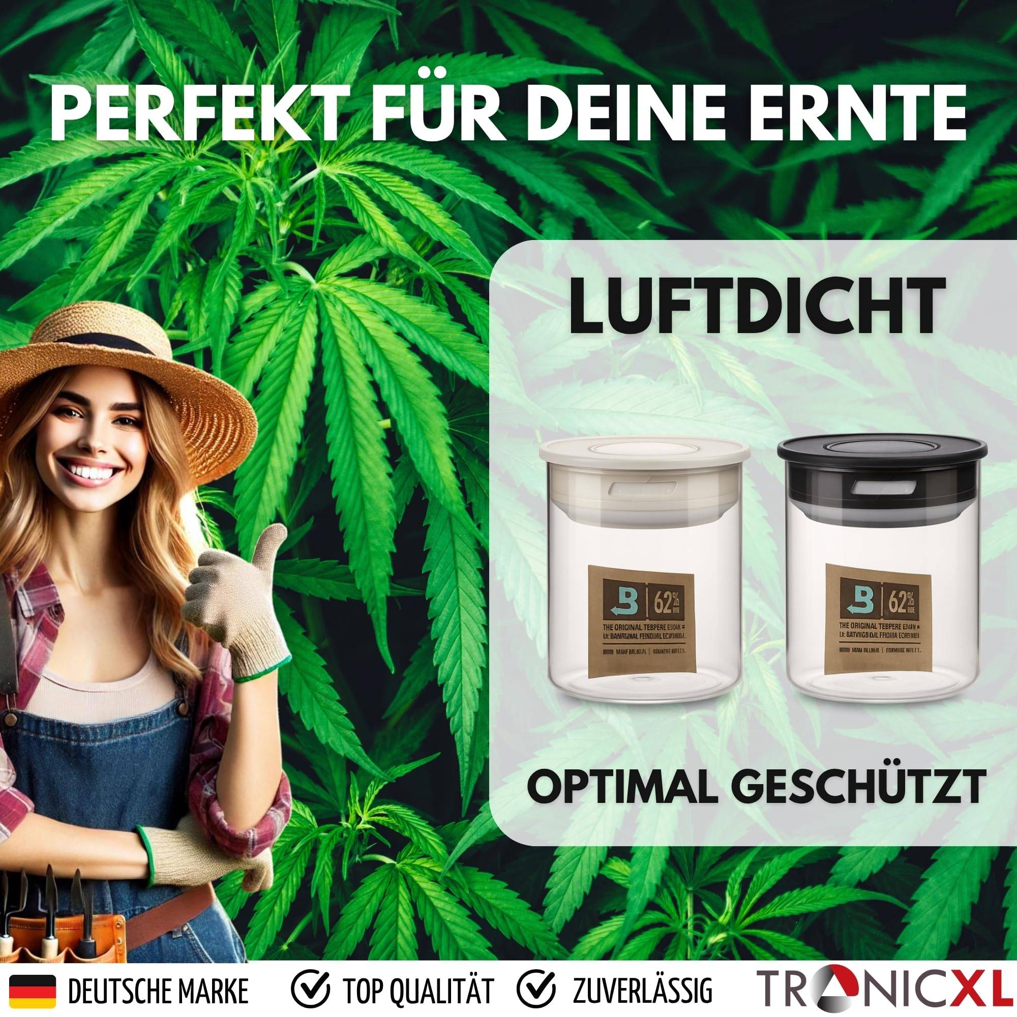2x 700ml Vakuum Kräuter Borosilikat Glas Aufbewahrung + Boveda Vorratsglas Ernte luftdicht Glasbehälter mit Deckel kompatibel mit Boveda Pack 62% Gr