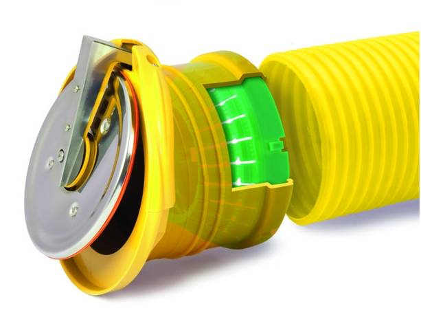 airfit Rohrendklappe DN 110für Drainage-Rohre, gelb