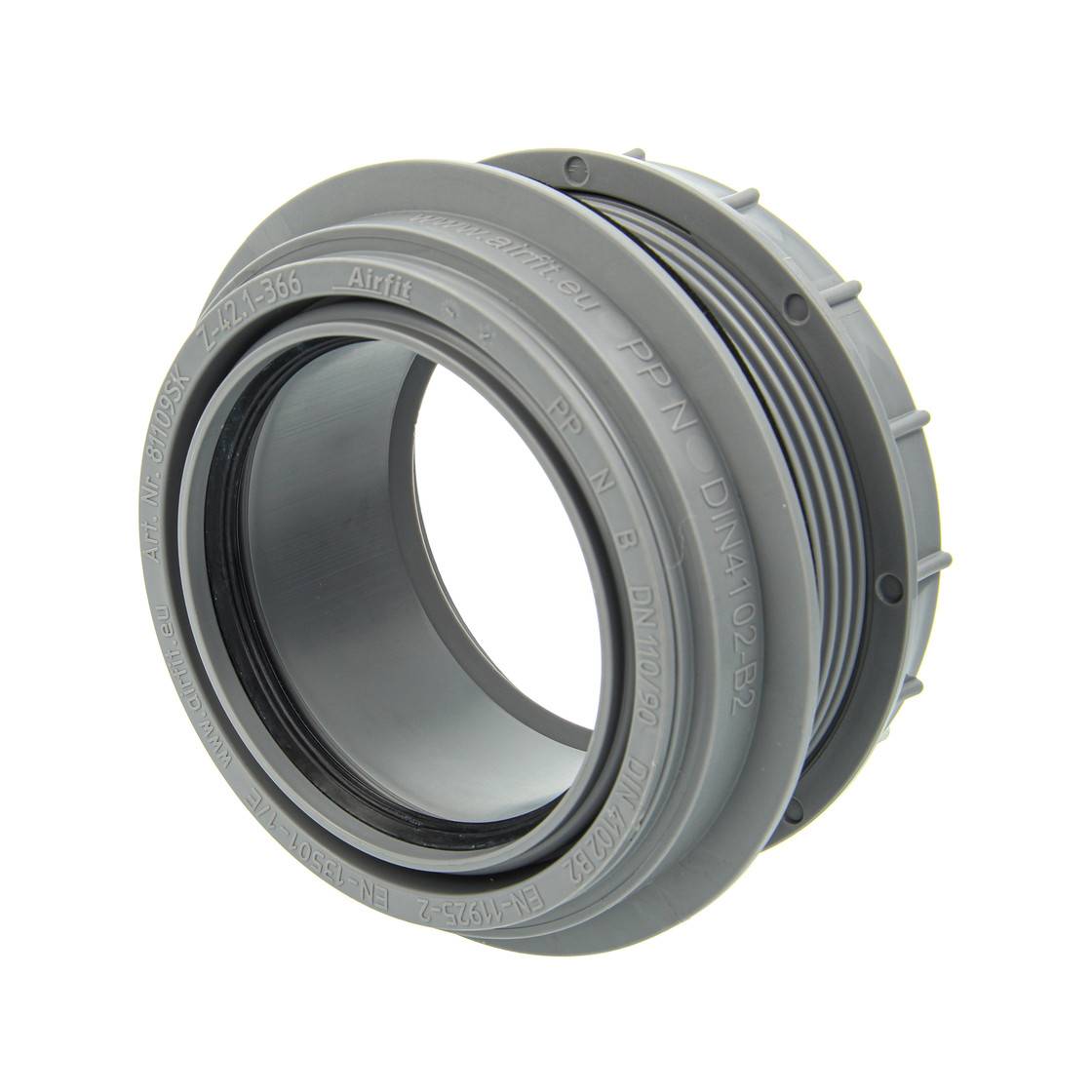 airfit Anschraub-Muffe DN 90, grauRohranschluss für Behälter