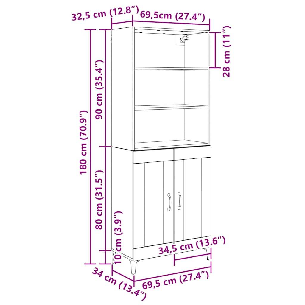 vidaXL Highboard 2 pcs Artisan-Eiche Holzwerkstoff