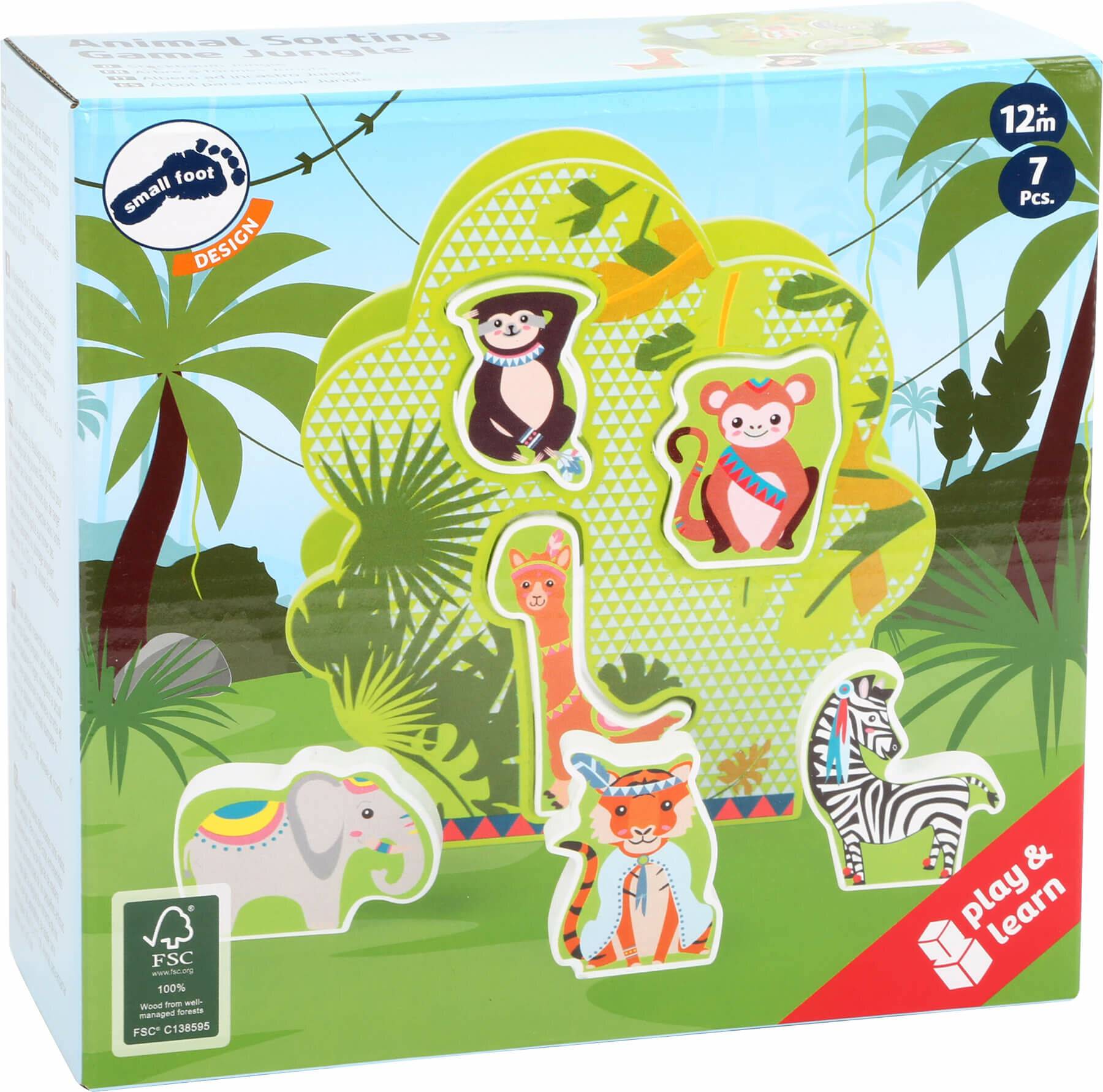 small foot 11091 Steckbaum Jungle aus Holz, FSC 100%-Zertifiziert, ab 12 Monaten Spielzeug, Mehrfarbig