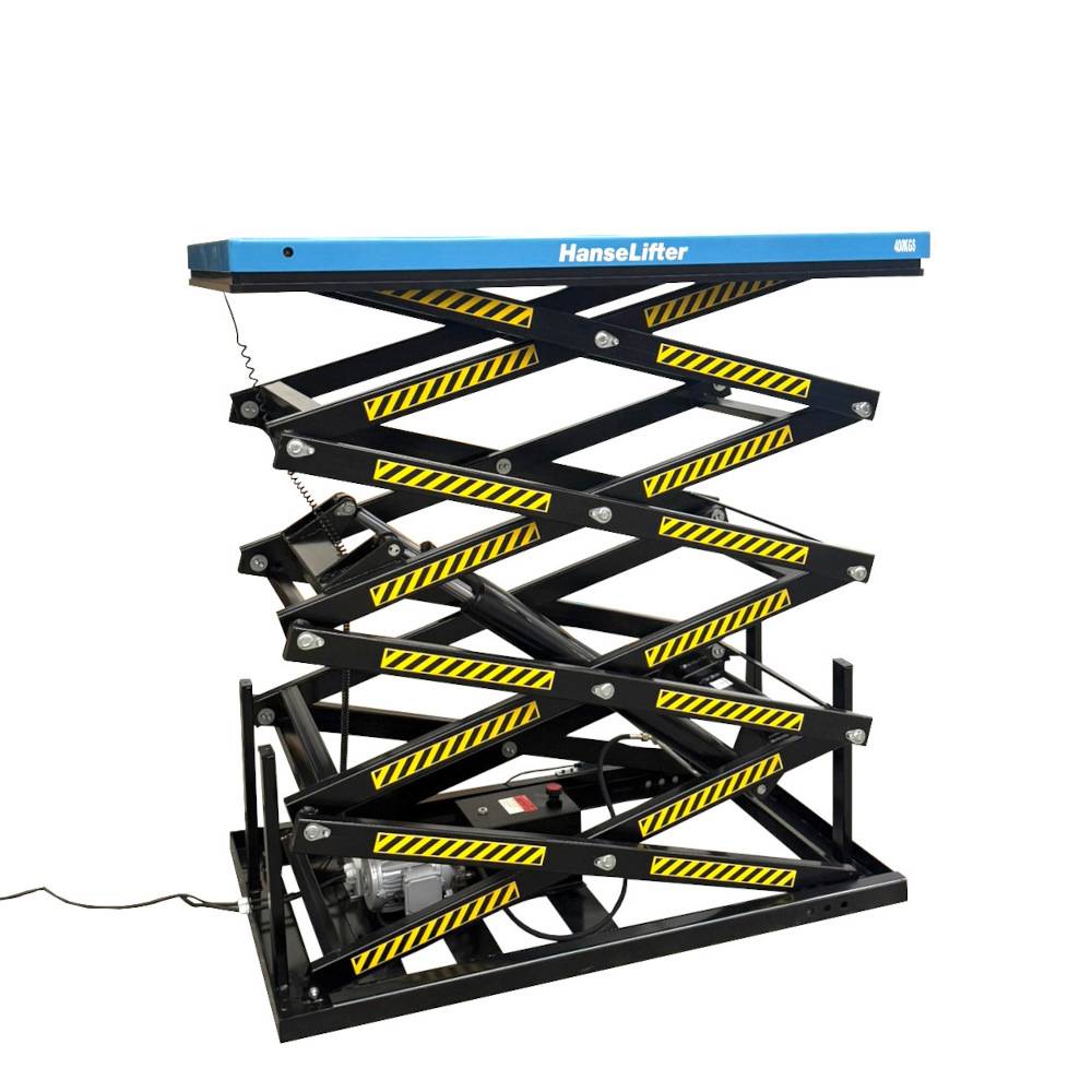 Hanselifter Stationärer Scherenhubtisch mit Vierfachschere in zwei Betriebsspannungen QRSHT04 bis Hubhöhe 4140mm Tragkraft 400kg Betriebsspannung