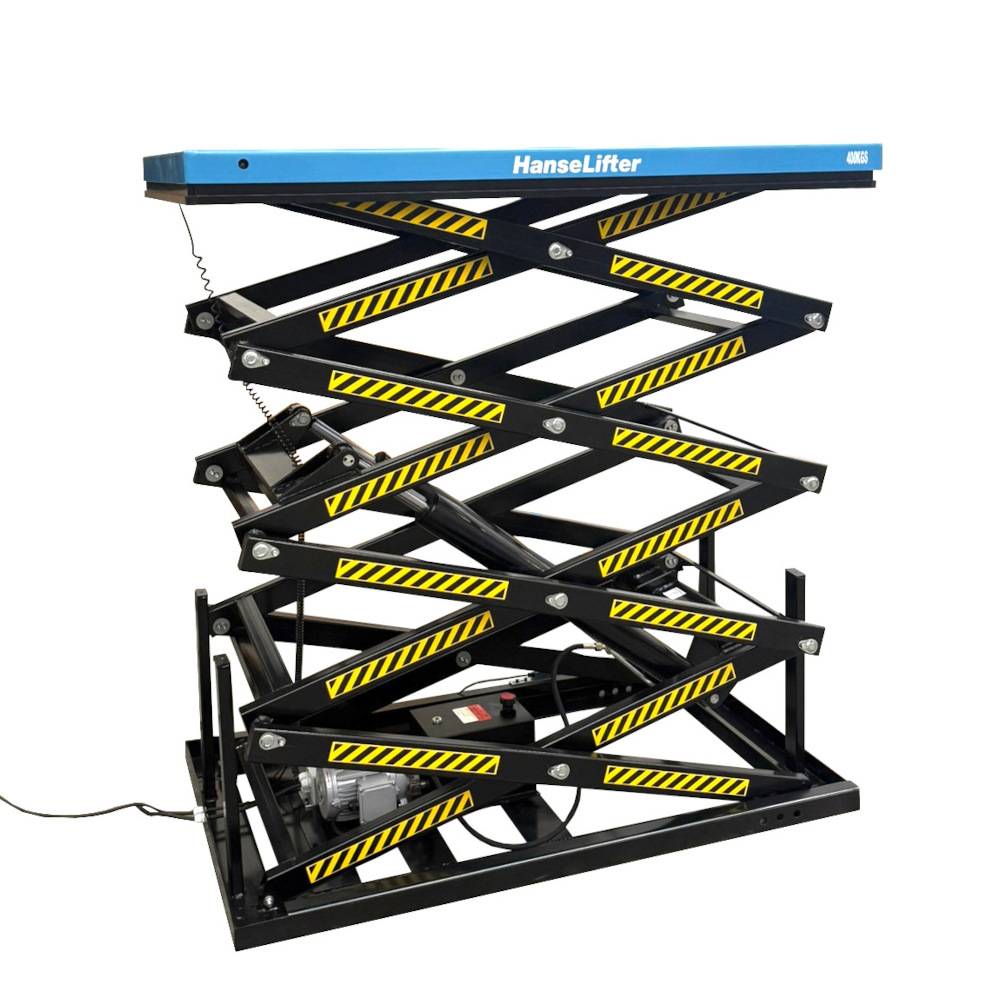 Hanselifter Stationärer Scherenhubtisch mit Vierfachschere in zwei Betriebsspannungen QRSHT04 bis Hubhöhe 4140mm Tragkraft 400kg Betriebsspannung