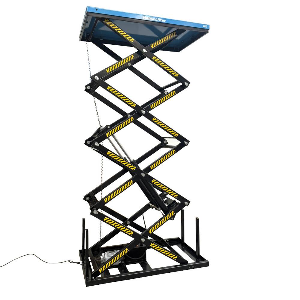Hanselifter Stationärer Scherenhubtisch mit Vierfachschere in zwei Betriebsspannungen QRSHT04 bis Hubhöhe 4140mm Tragkraft 400kg Betriebsspannung