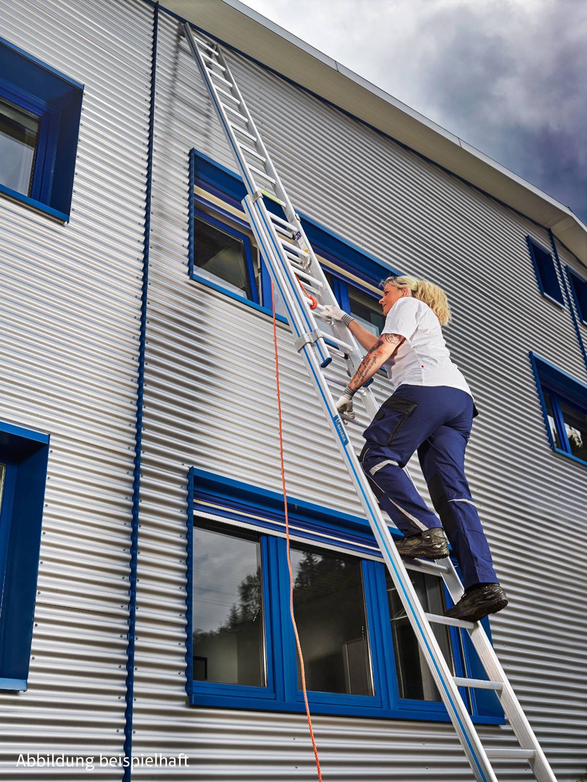Mauderer Bavaria Seilzugleiter 960 mit gebogener Traverse 2x16 Dreikantsprossen