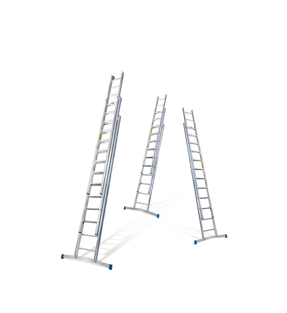 Mauderer Bavaria Schiebeleiter 920 mit gebogener Traverse und Wandrollen 2x16 verstärkte Dreikantsprossen
