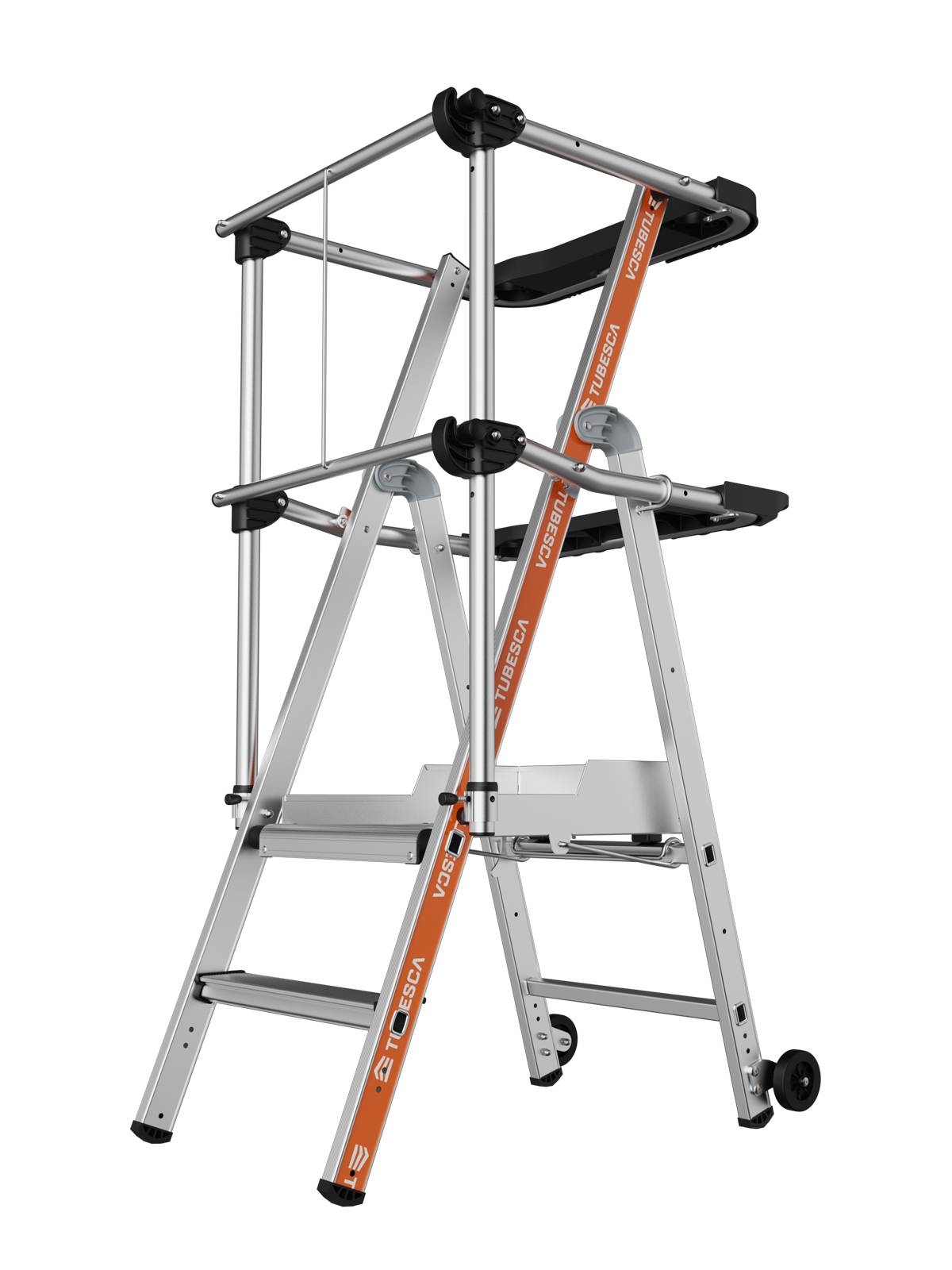 Siedra Stufen Plattformleiter mit Fallschutzschienen und halbautomatischem Schließmechanismus 2 Stufen