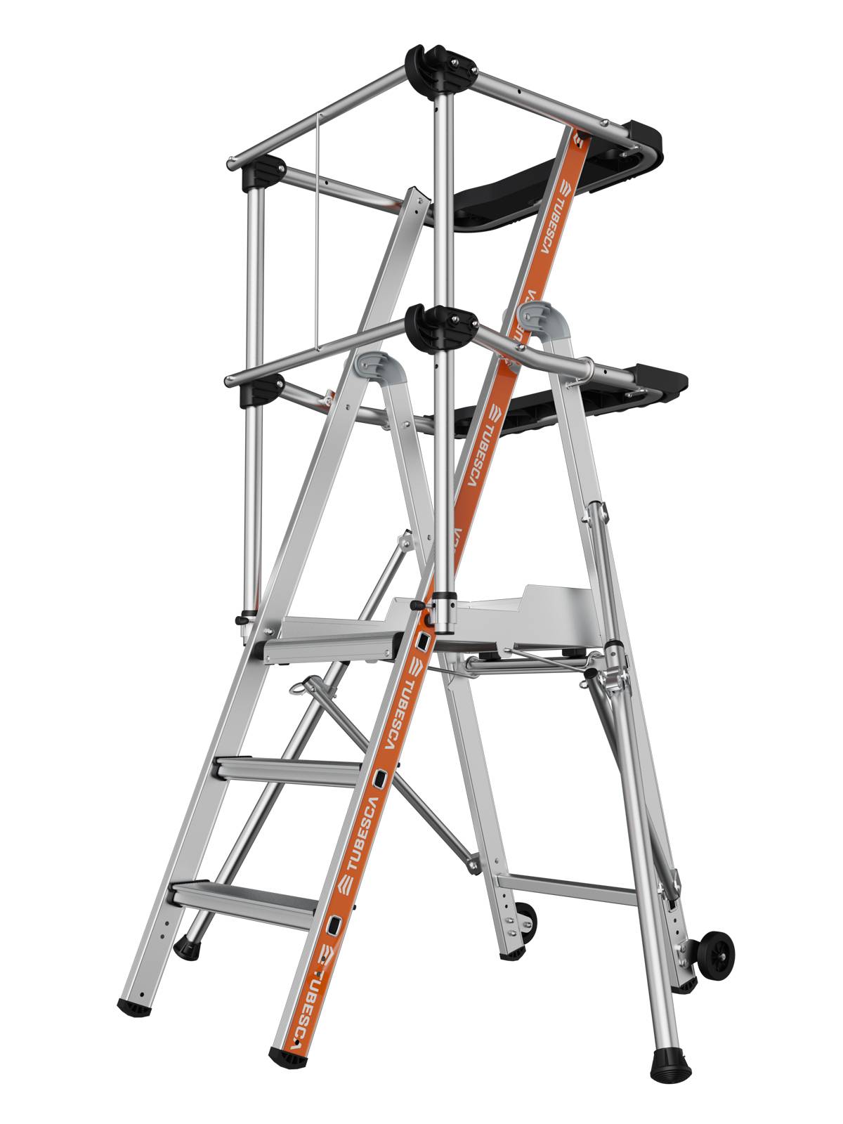 Siedra Stufen Plattformleiter mit Fallschutzschienen und halbautomatischem Schließmechanismus 3 Stufen