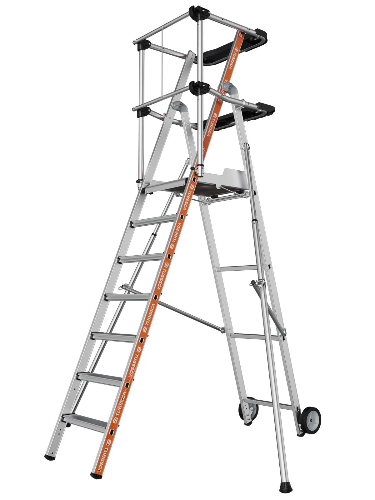 Siedra Stufen Plattformleiter mit Fallschutzschienen und halbautomatischem Schließmechanismus 7 Stufen