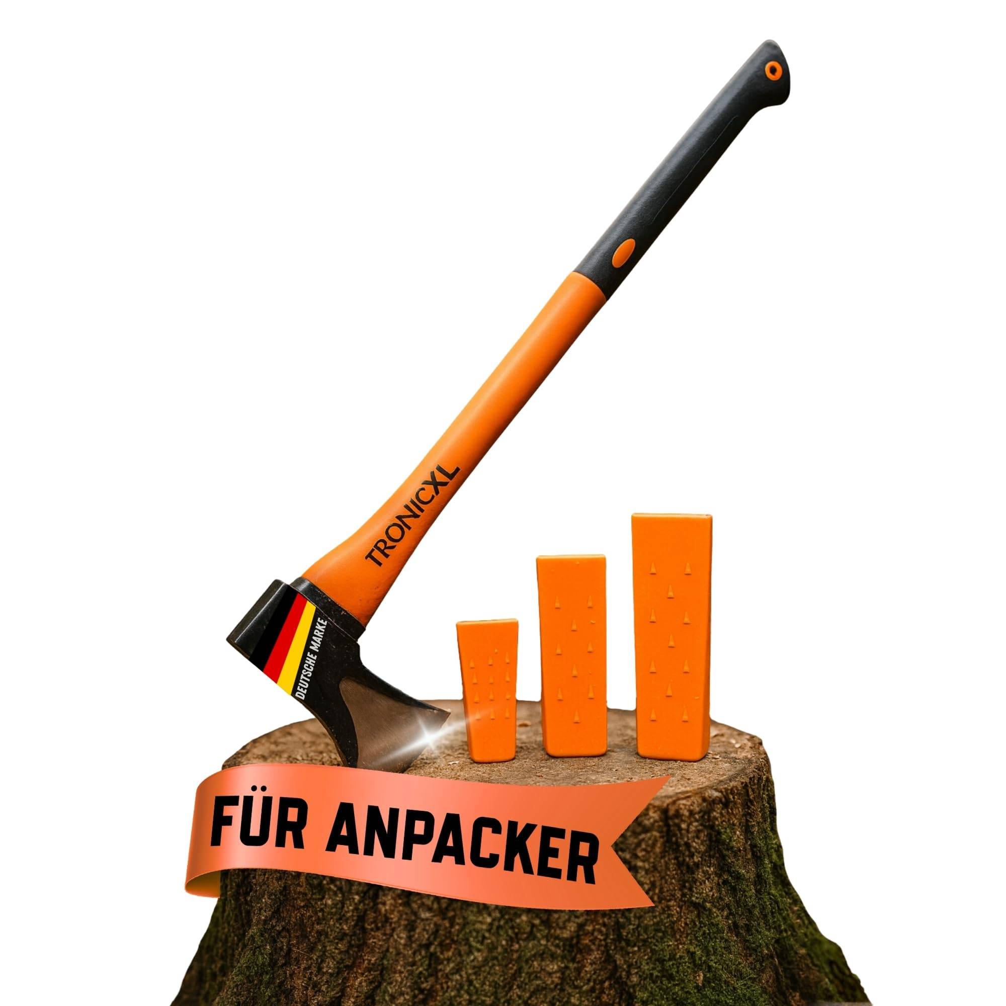 Fiberglas Spaltaxt 2000g Kohlenstoff Stahl Axt mit langem Stiel + Fällkeile Spaltkeile Set Forst