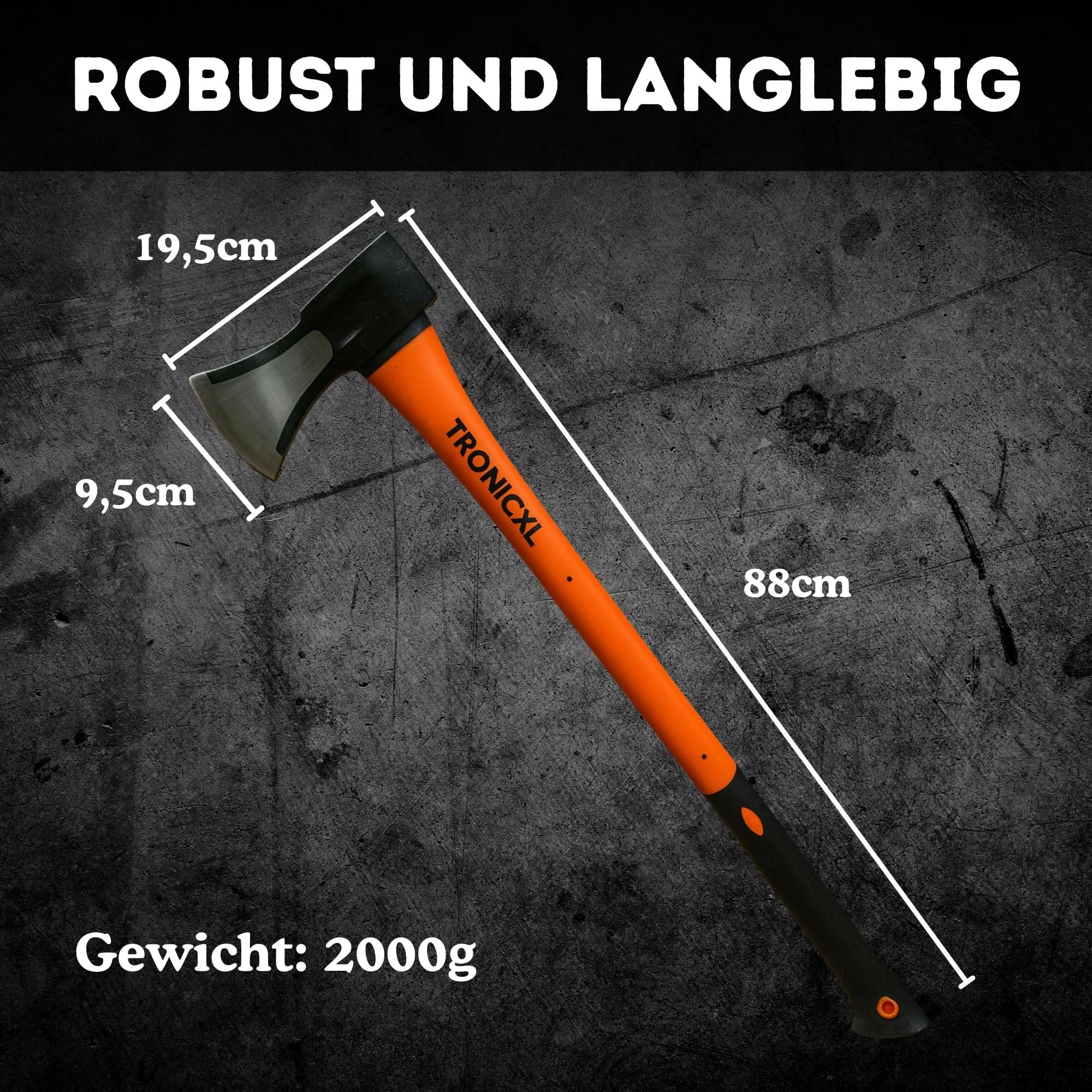 Fiberglas Spaltaxt 2000g Kohlenstoff Stahl Axt mit langem Stiel + Fällkeile Spaltkeile Set Forst