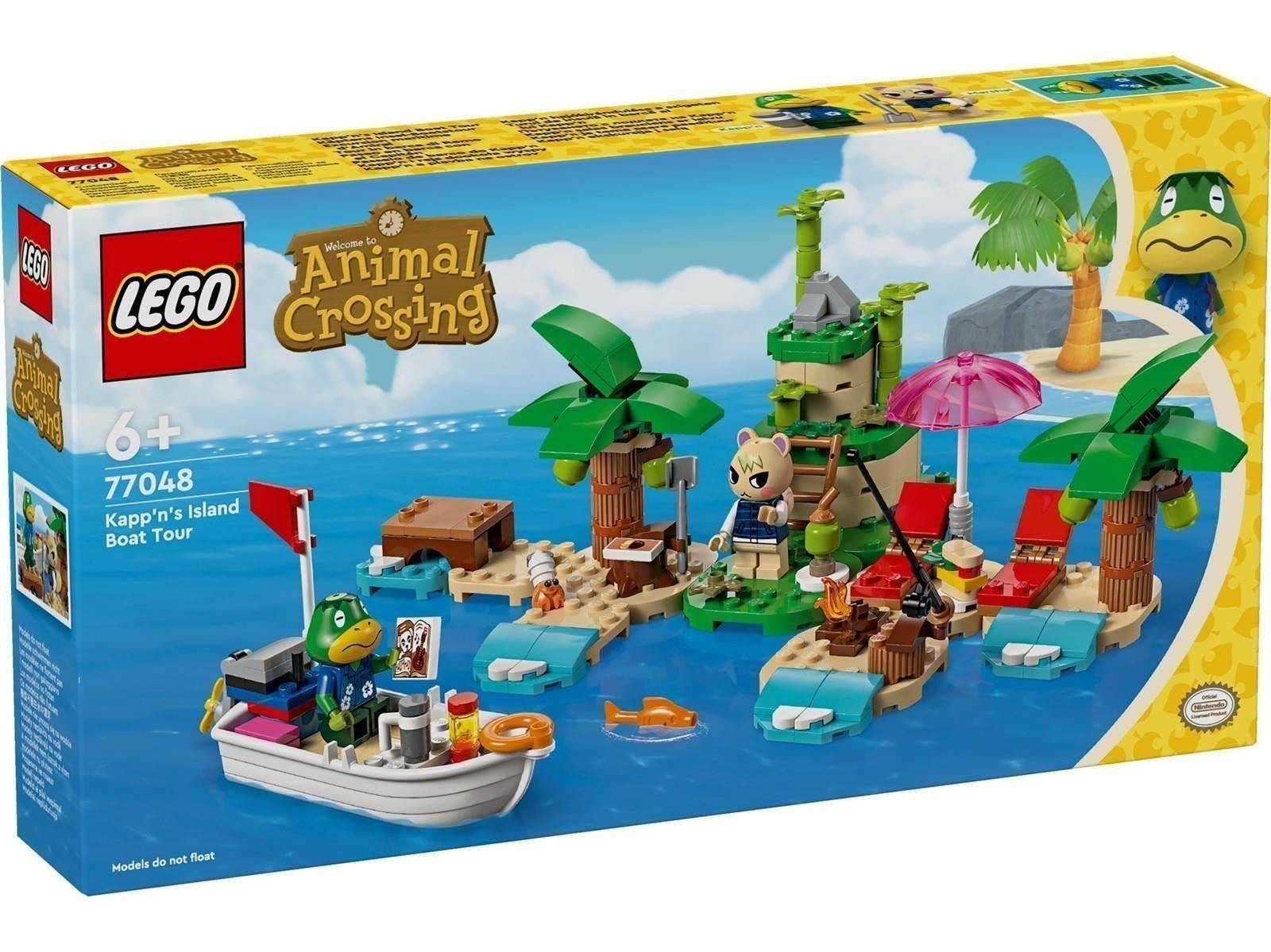 LEGO Animal Crossing 77048 Kapp'ns Insel-Bootsfahrt-Set-Schachtel mit einer tropischen Inselszene, einem Boot, Minifiguren, Palmen und Strandliegen.
