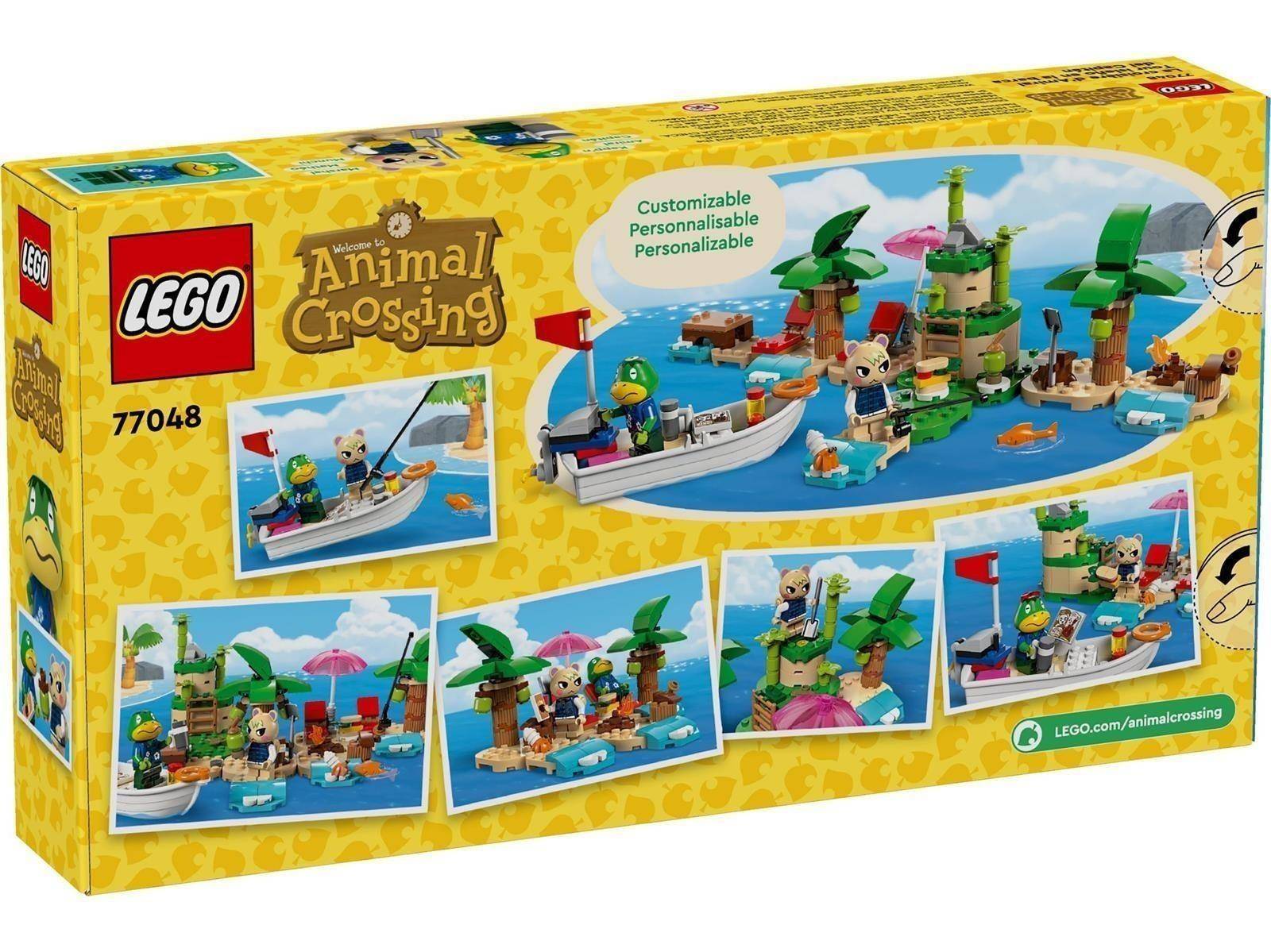 LEGO Animal Crossing-Set 77048 mit Karton mit einer anpassbaren Inselszene, Minifiguren, einem Boot, Palmen und einem kleinen Tropenbau.