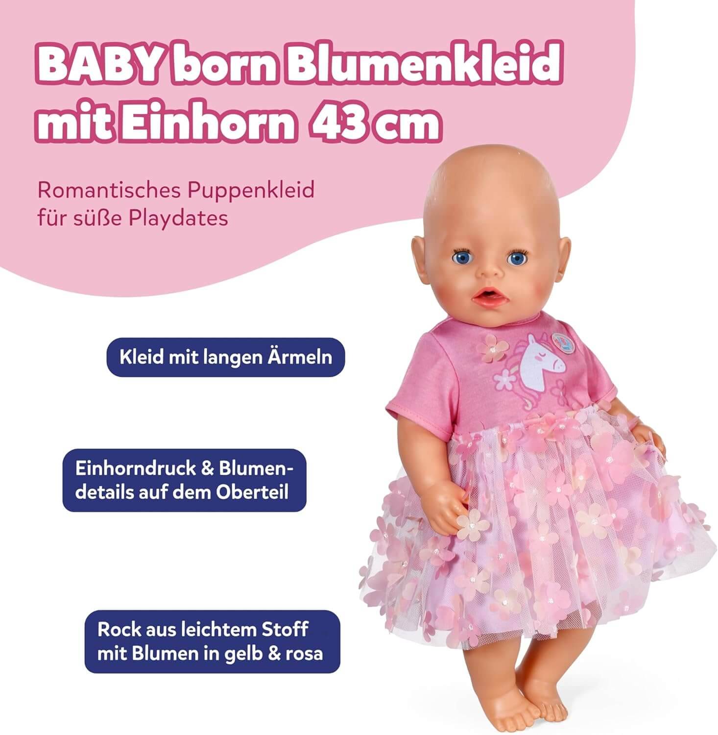 Zapf Creation 839393 - BABY born Blütenkleid 43 cm