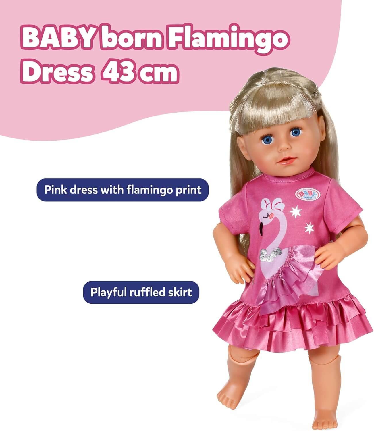 Zapf Creation 839423 - BABY born Kleid Flamingo 43cm