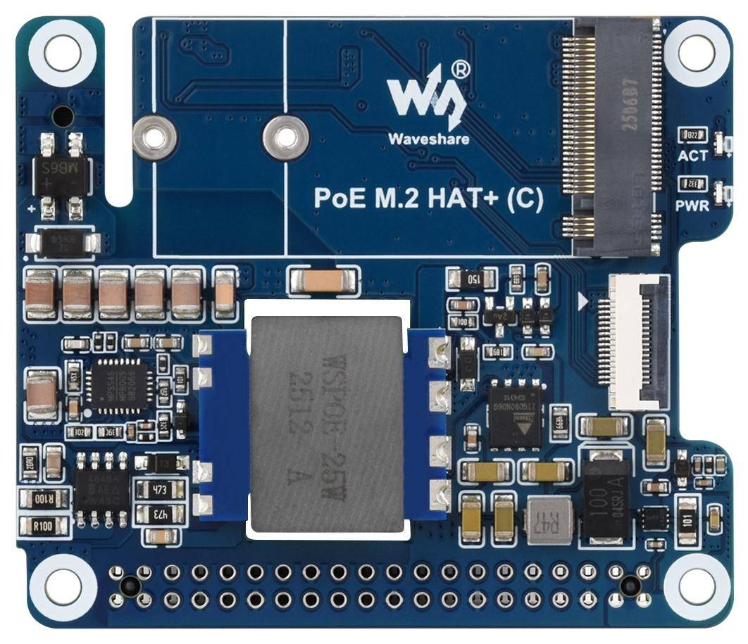 Waveshare PoE-M2-HAT-Plus-C, NVMe M2 SSD, 2230/2242, Boot Unterstützung, PCIe, PoE, 5V/5A