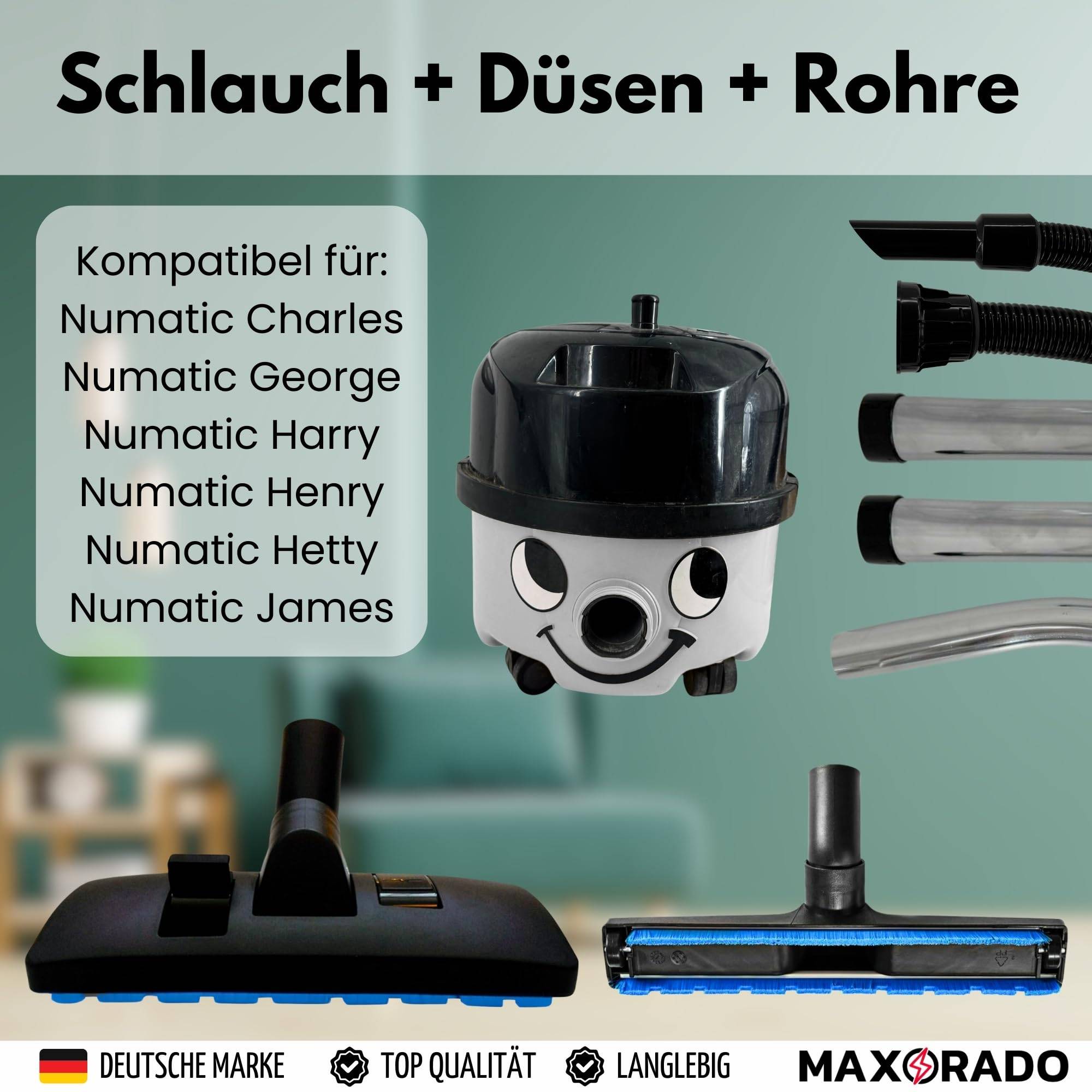 Ersatzteile Set für Numatic Henry Hetty James Basil David Edward George I Bodendüse + Schlauch + Staubsaugerrohr + Parkettdüse I Staubsauger Rohr