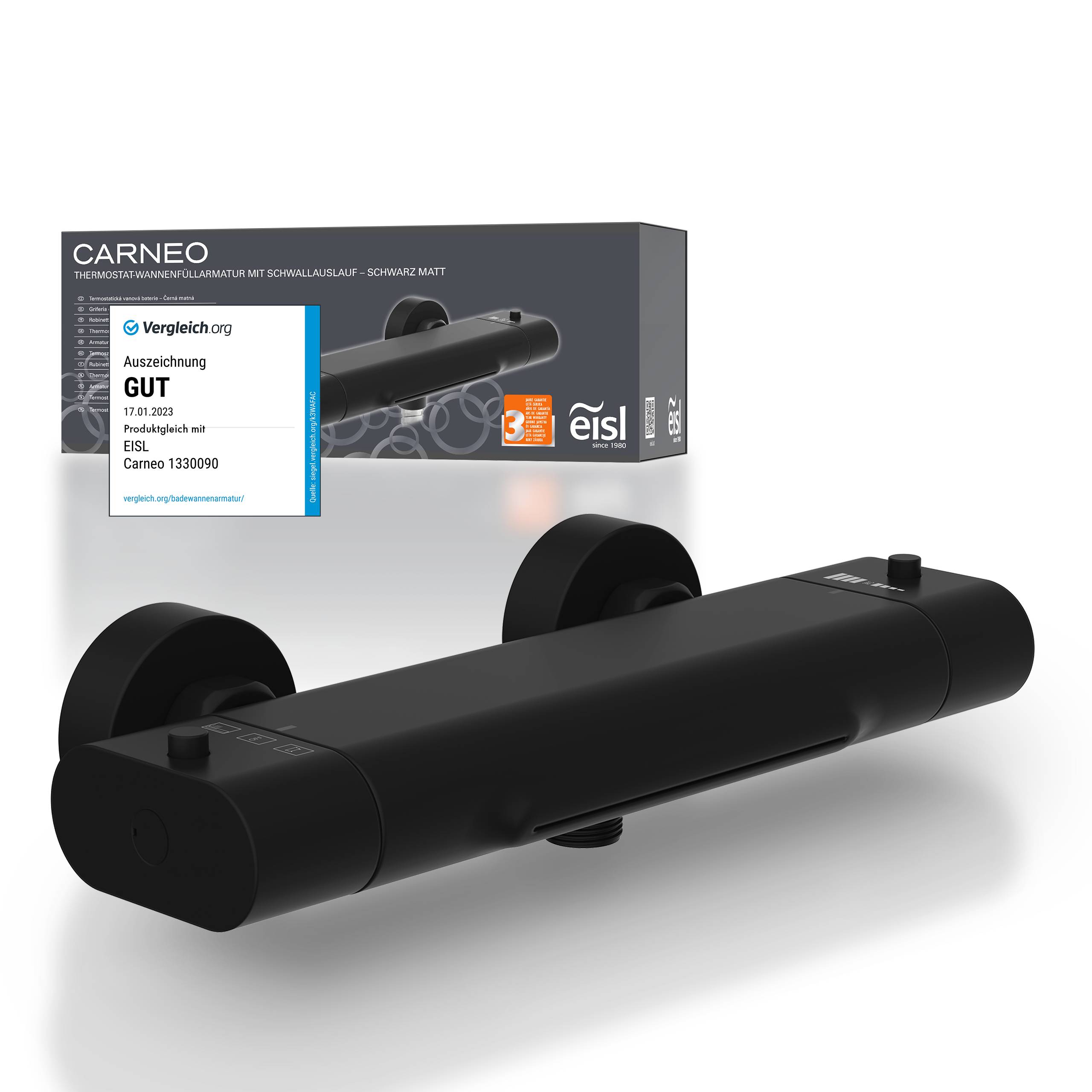 CARNEO Wannenfüllarmatur, Schwarz matt, mit Schwallauslauf