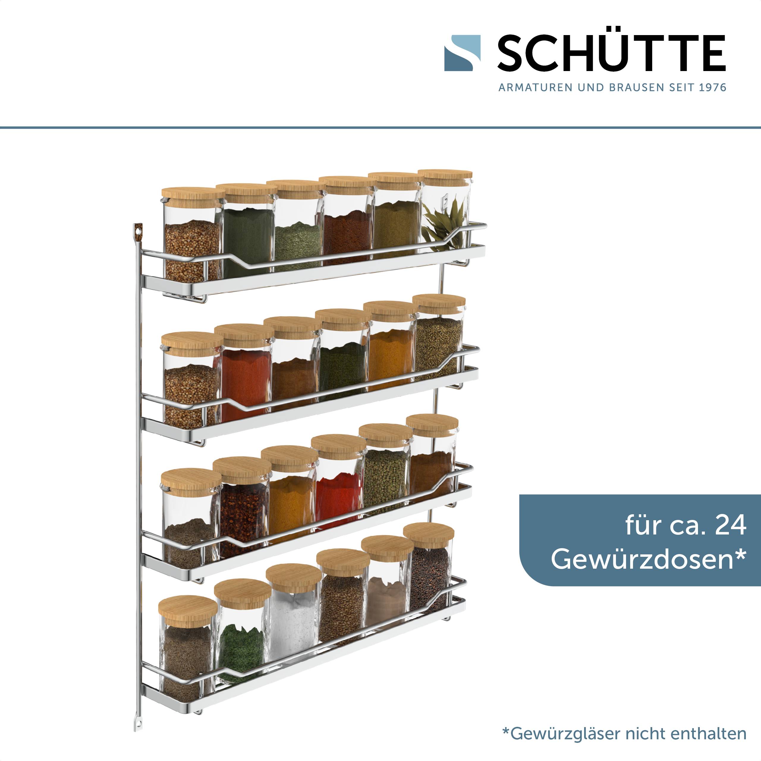 Gewürzbord, Chrom, 370 x 60 x 425 mm, für 4 x 6 Dosen