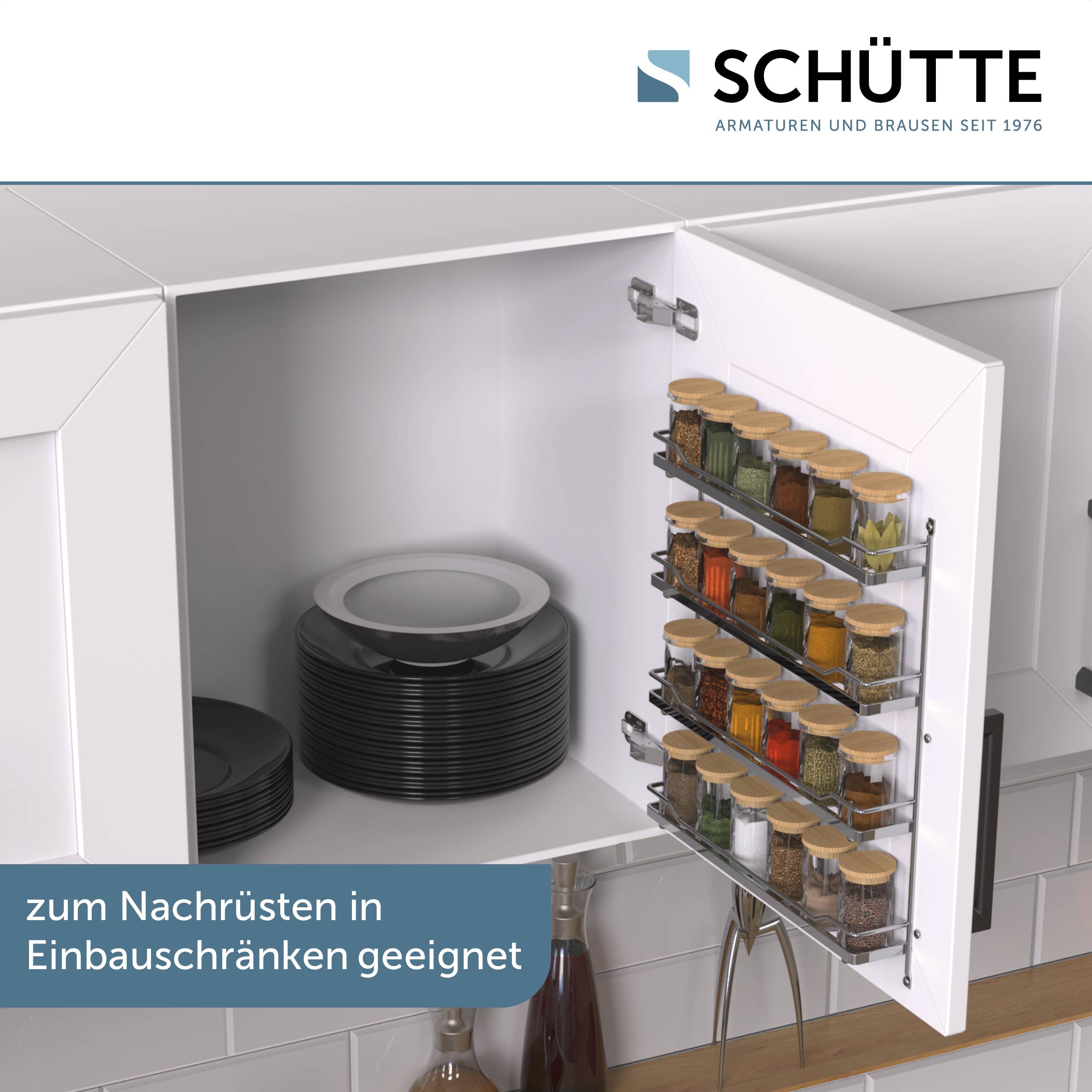 Gewürzbord, Chrom, 370 x 60 x 425 mm, für 4 x 6 Dosen