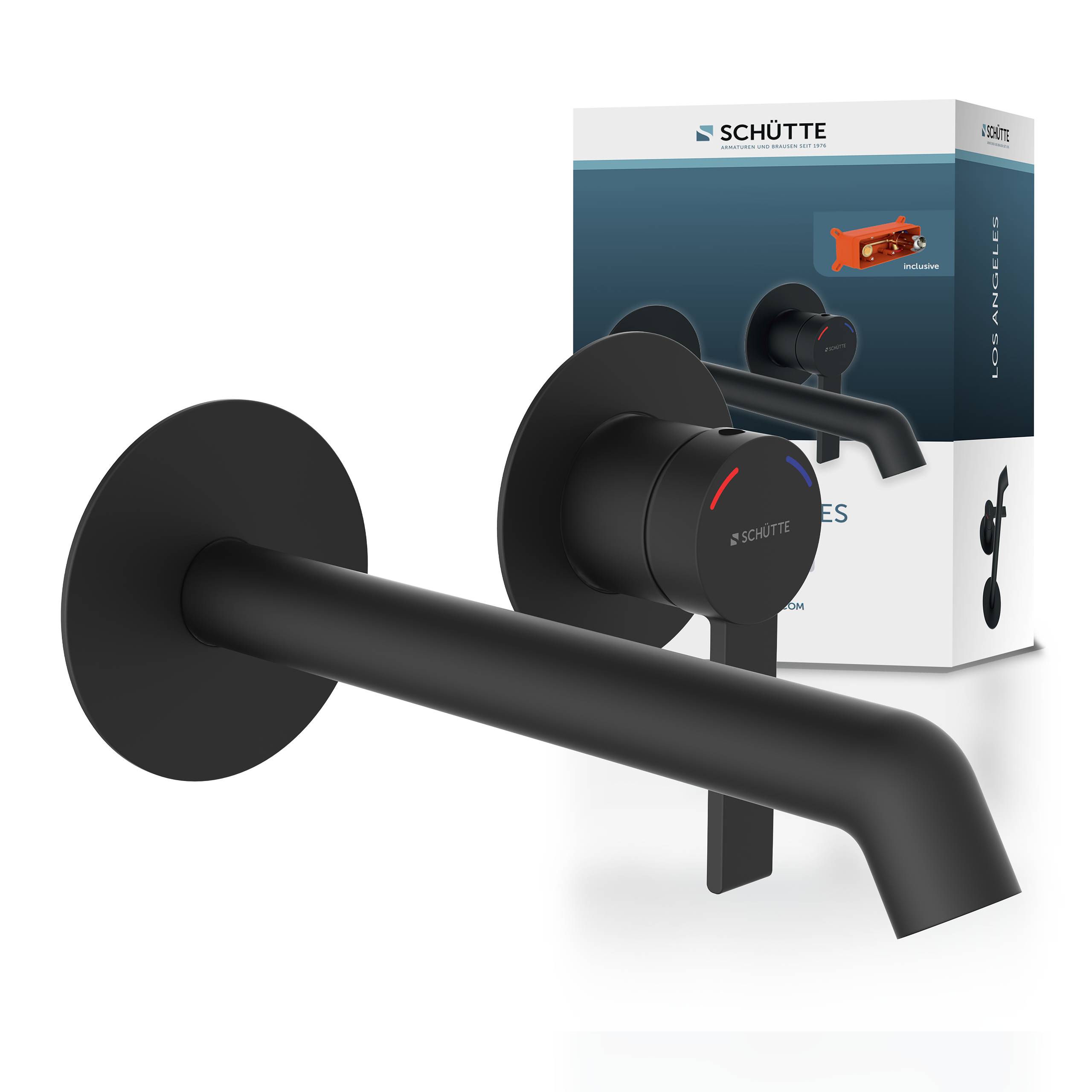 LOS ANGELES Waschtischarmatur, Schwarz matt, für Wandmontage