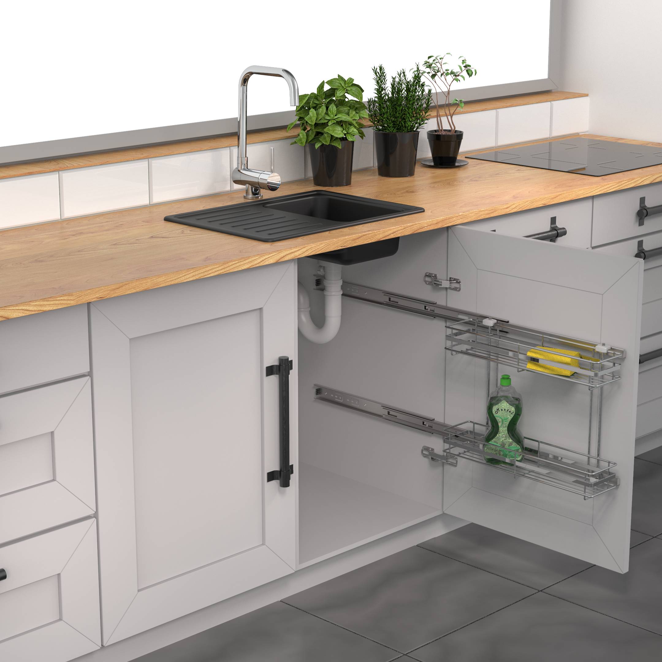 Spülenauszug, Chrom, 135 x 480 x 390 mm