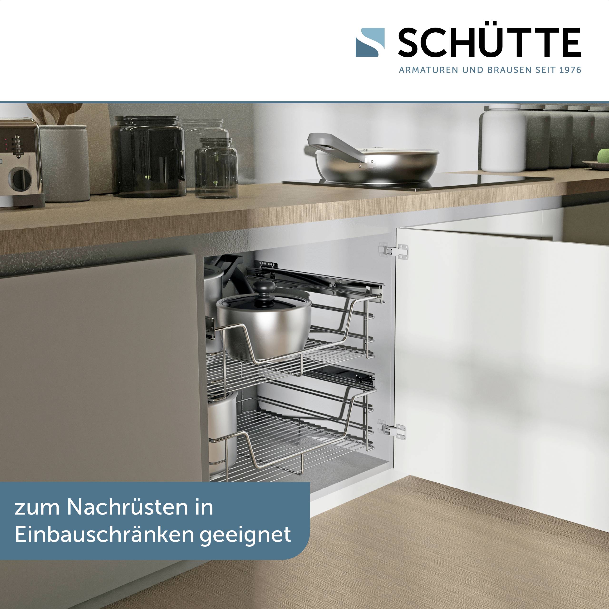 Teleskopschublade, Chrom, 495 x 140 x 440 mm, für 60er Schrank