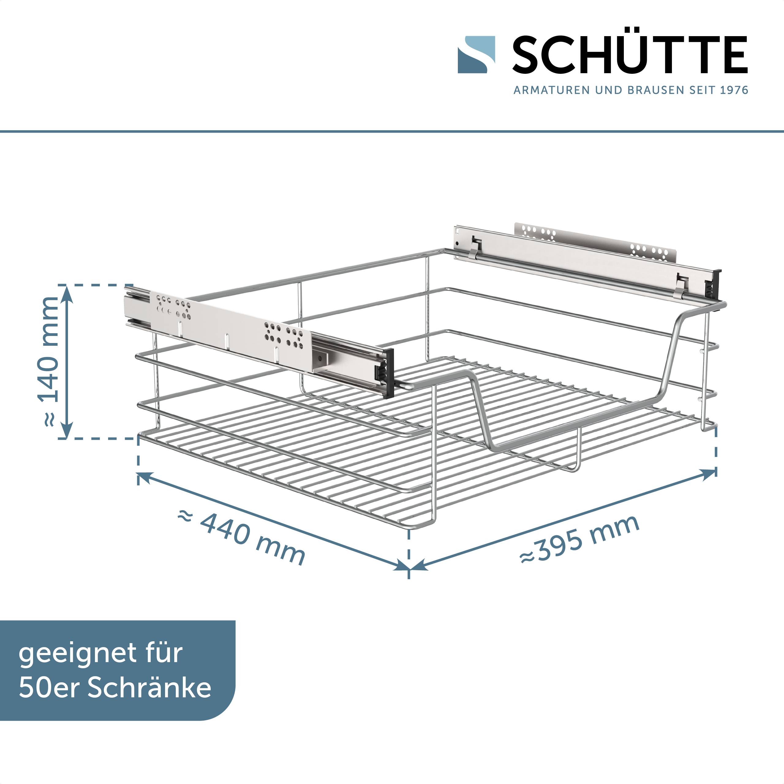 Teleskopschublade, Chrom, 395 x 140 x 440 mm, für 50er Schrank