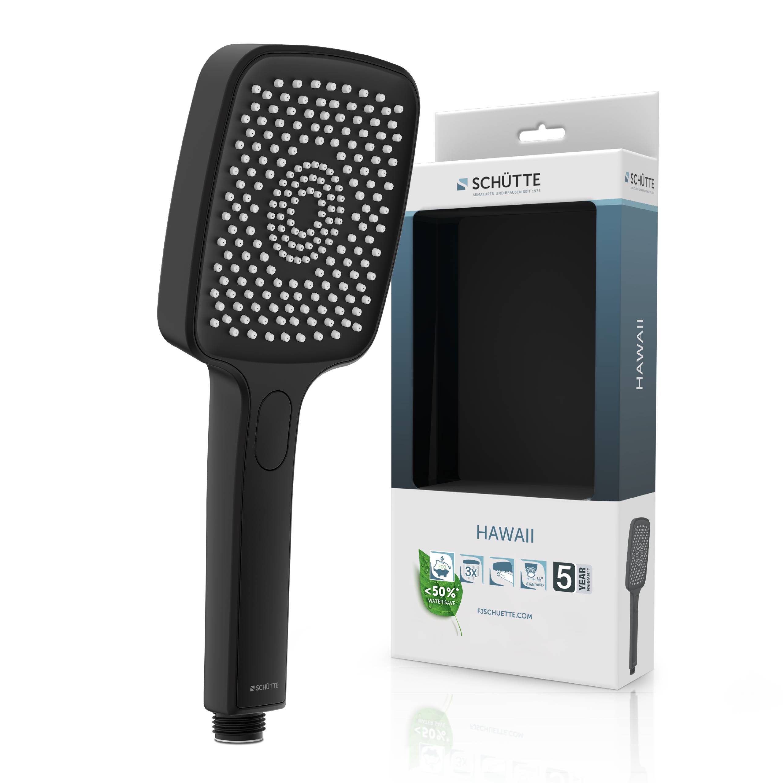 HAWAII Handbrause, Schwarz matt, eckig