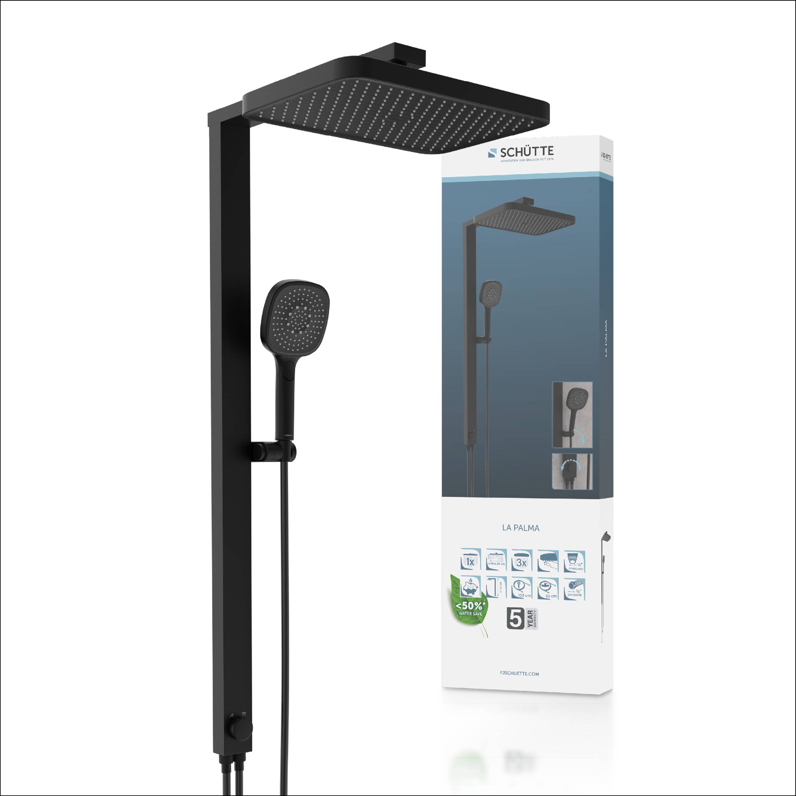 LA PALMA Überkopfbrause-Set, Schwarz matt
