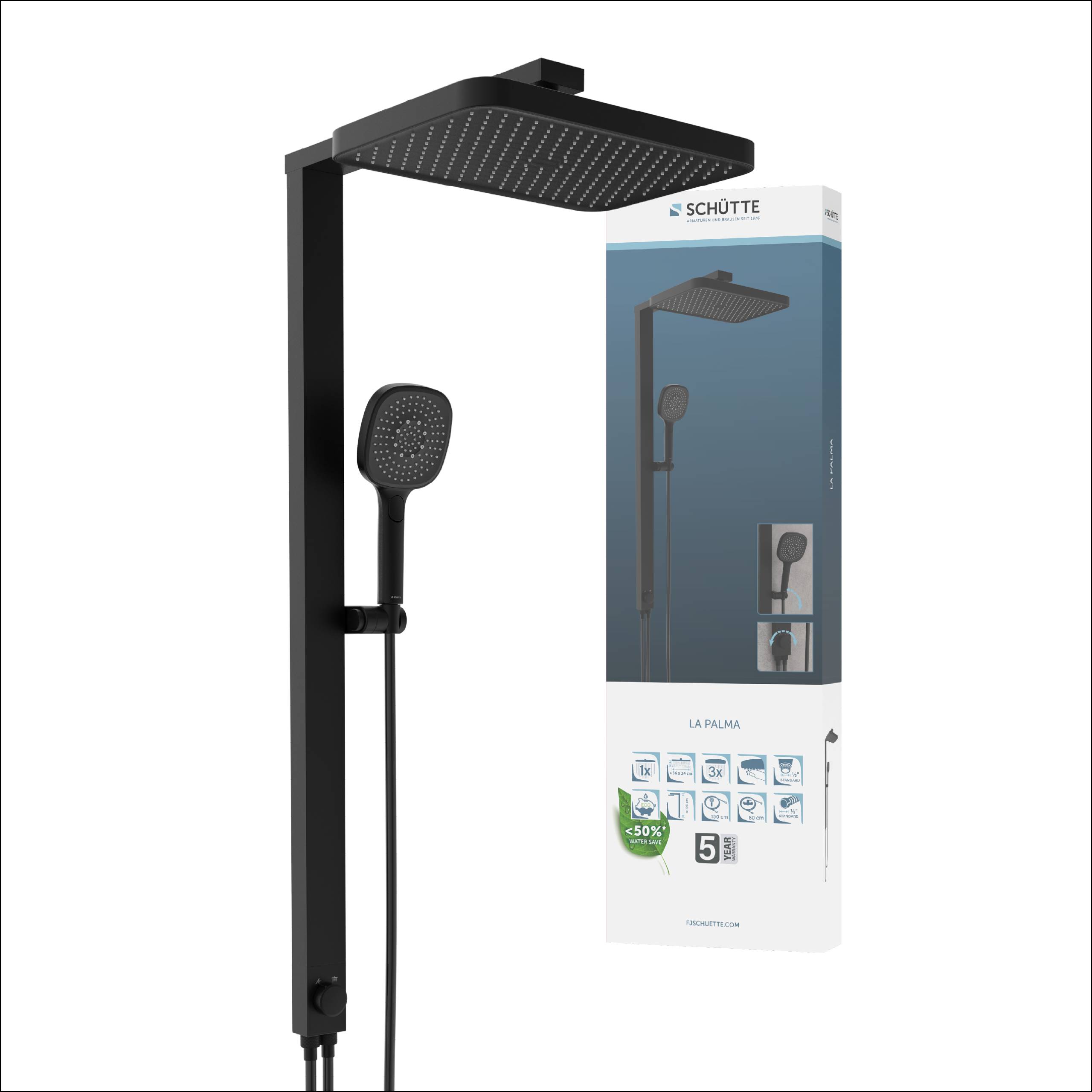 LA PALMA Überkopfbrause-Set, Schwarz matt