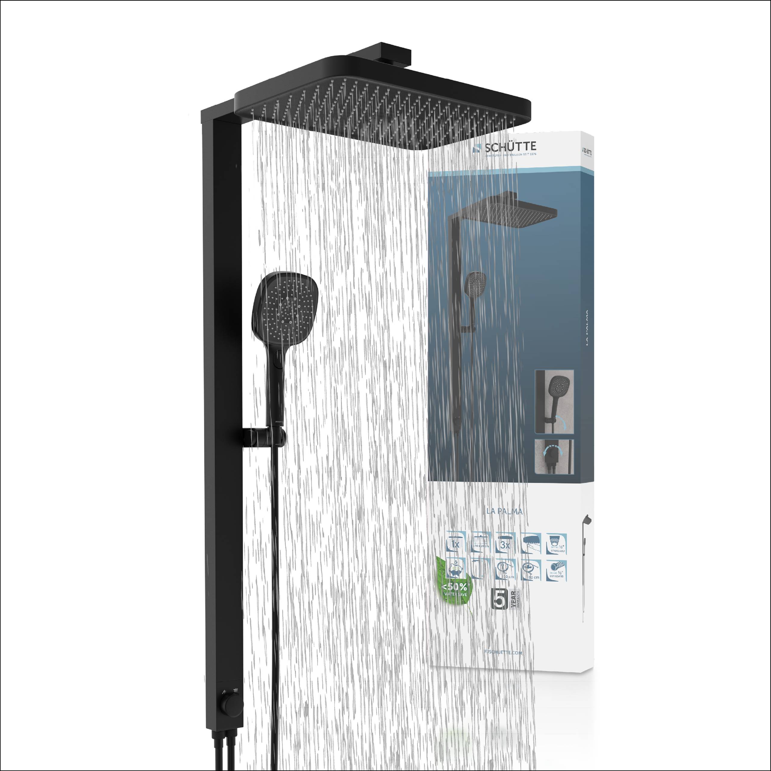 LA PALMA Überkopfbrause-Set, Schwarz matt