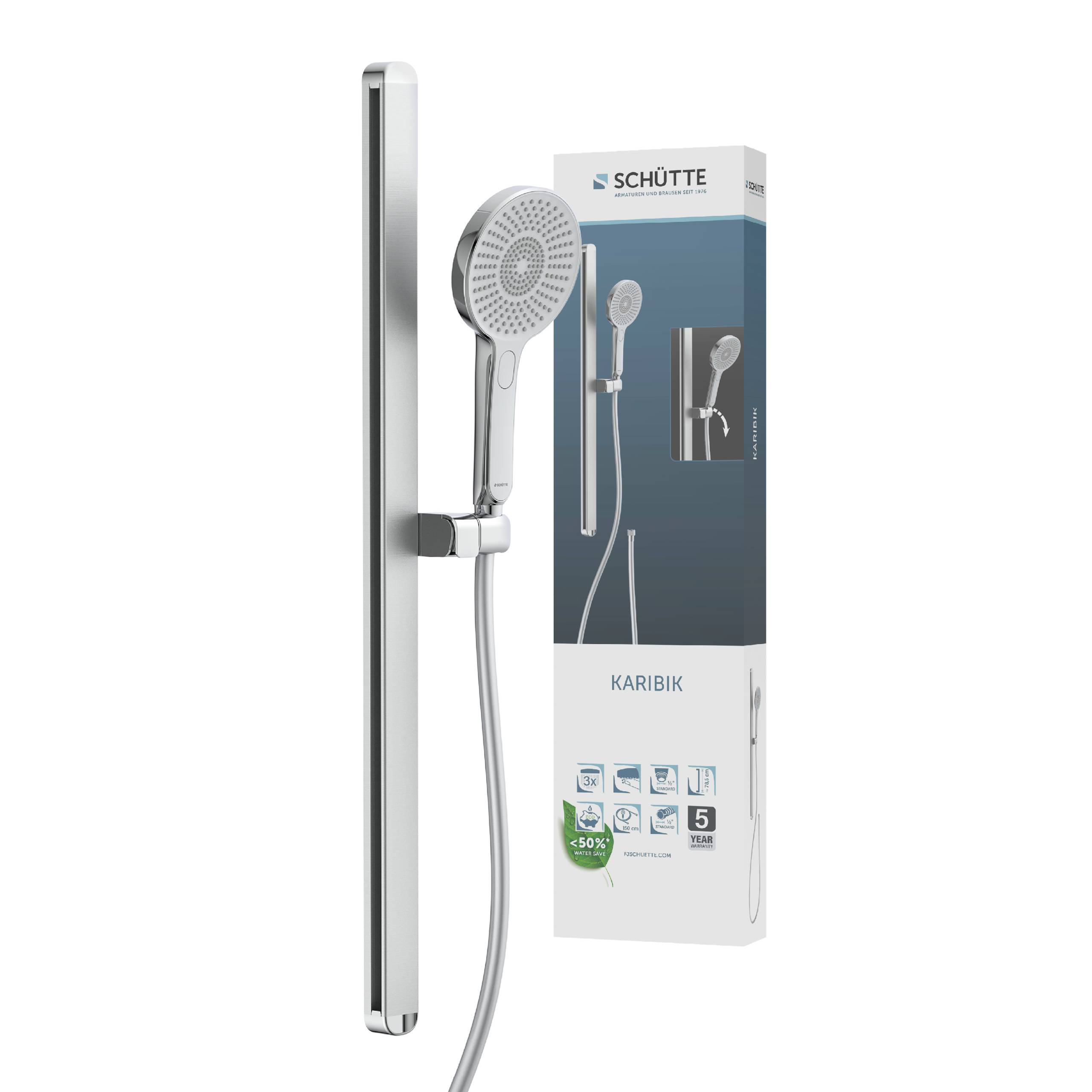 KARIBIK Stangenbrause-Set, Chrom/Hellgrau, oval