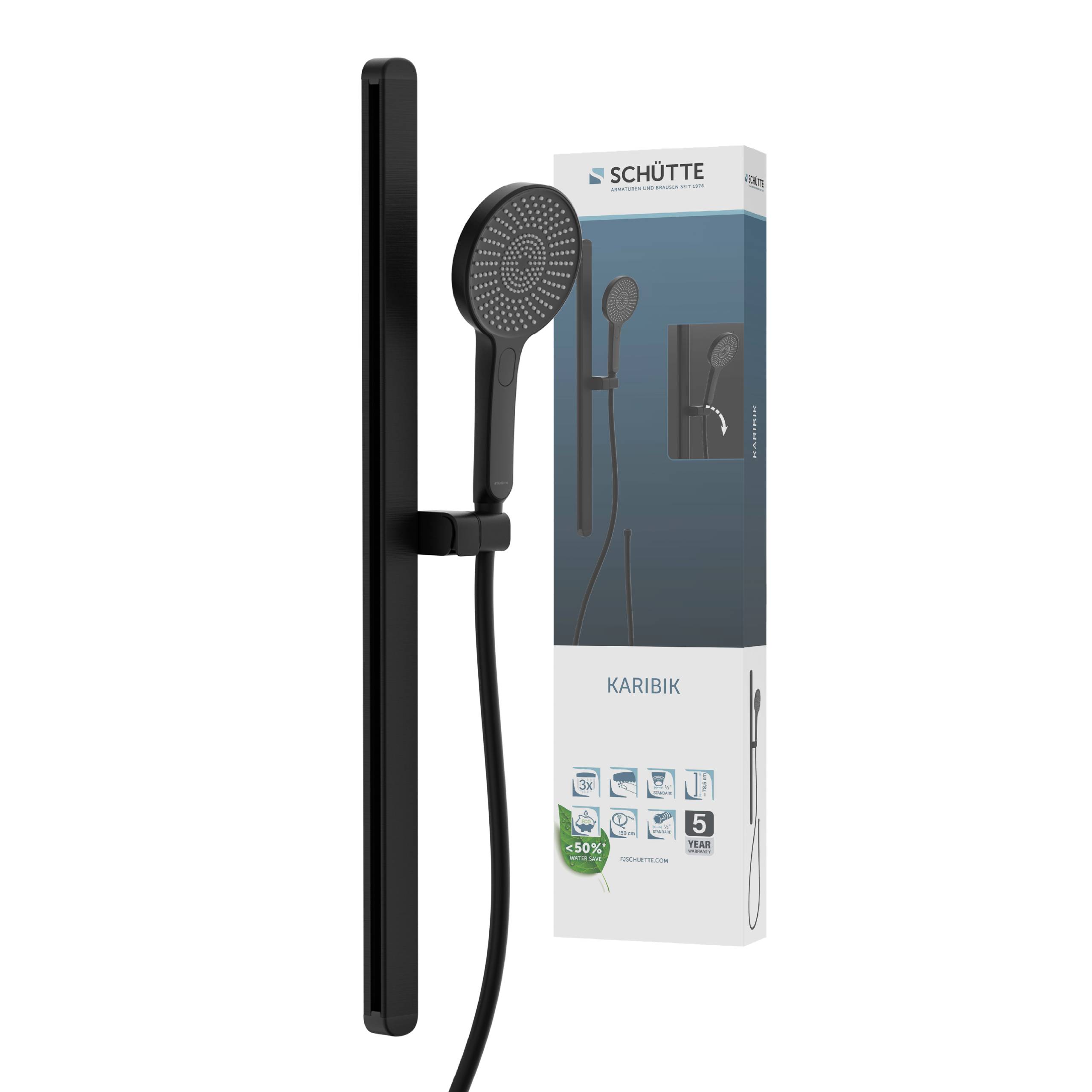 KARIBIK Stangenbrause-Set, Schwarz matt, oval