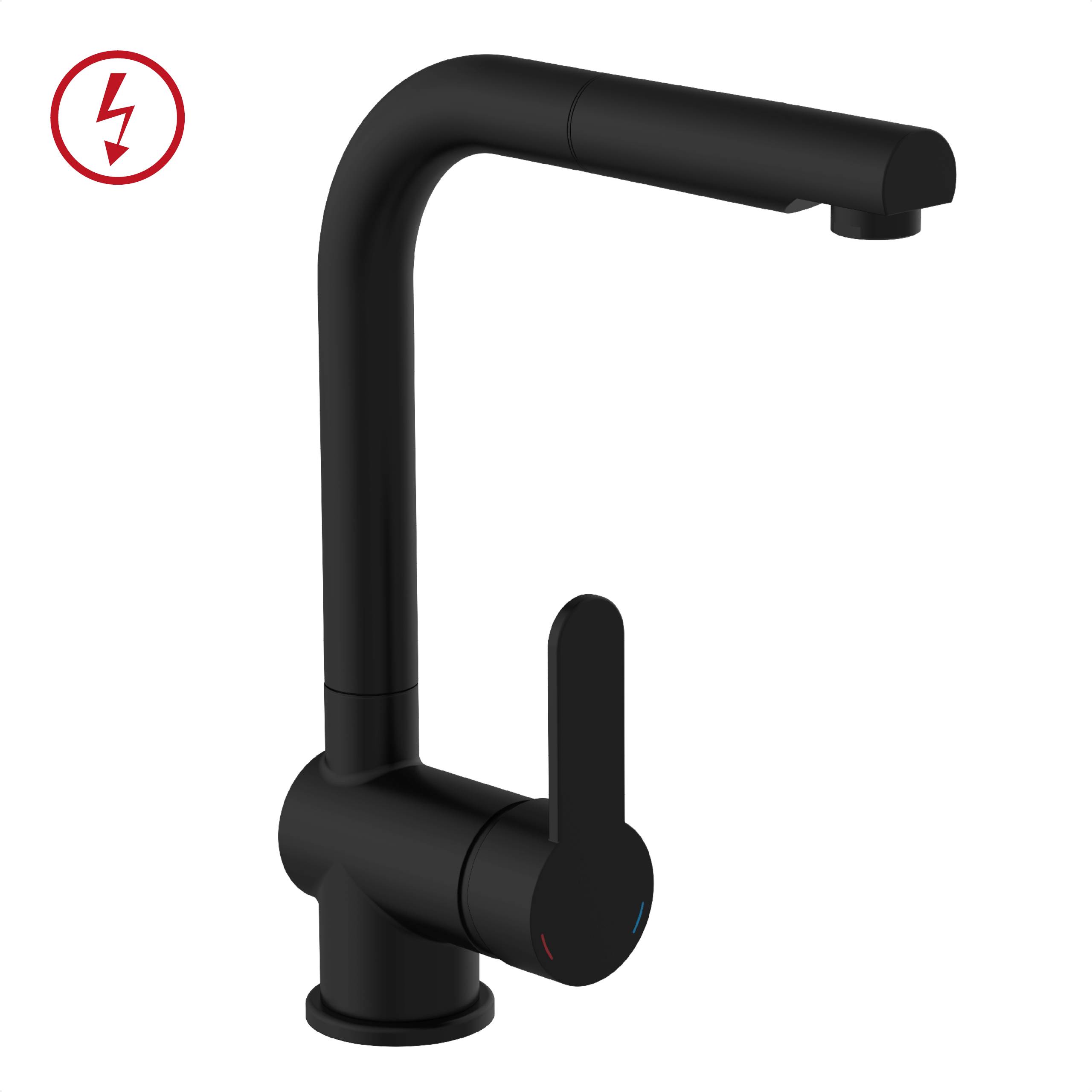 LONDON Spültischarmatur Niederdruck, Schwarz matt, mit herausziehbarem Auslauf