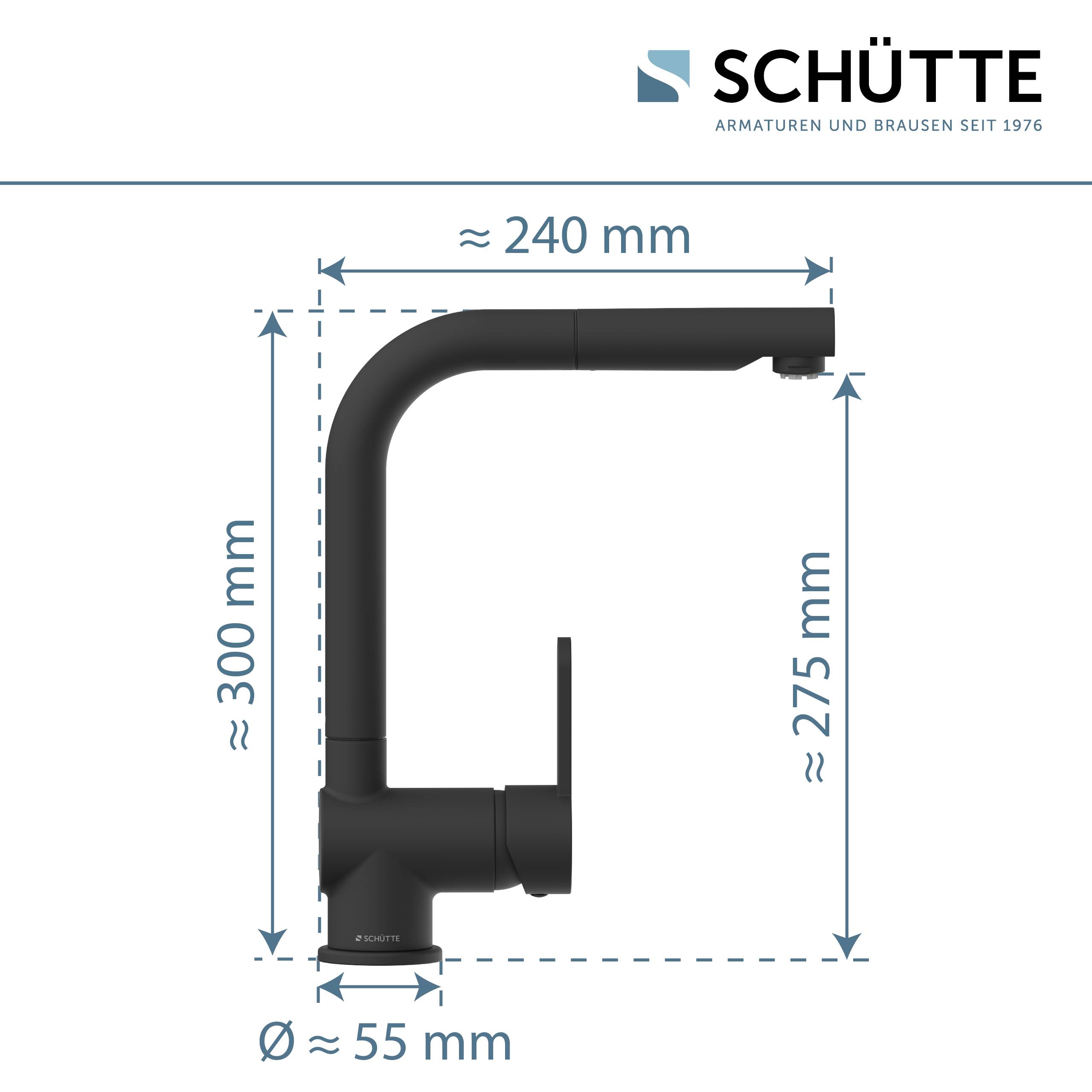 LONDON Spültischarmatur Niederdruck, Schwarz matt, mit herausziehbarem Auslauf