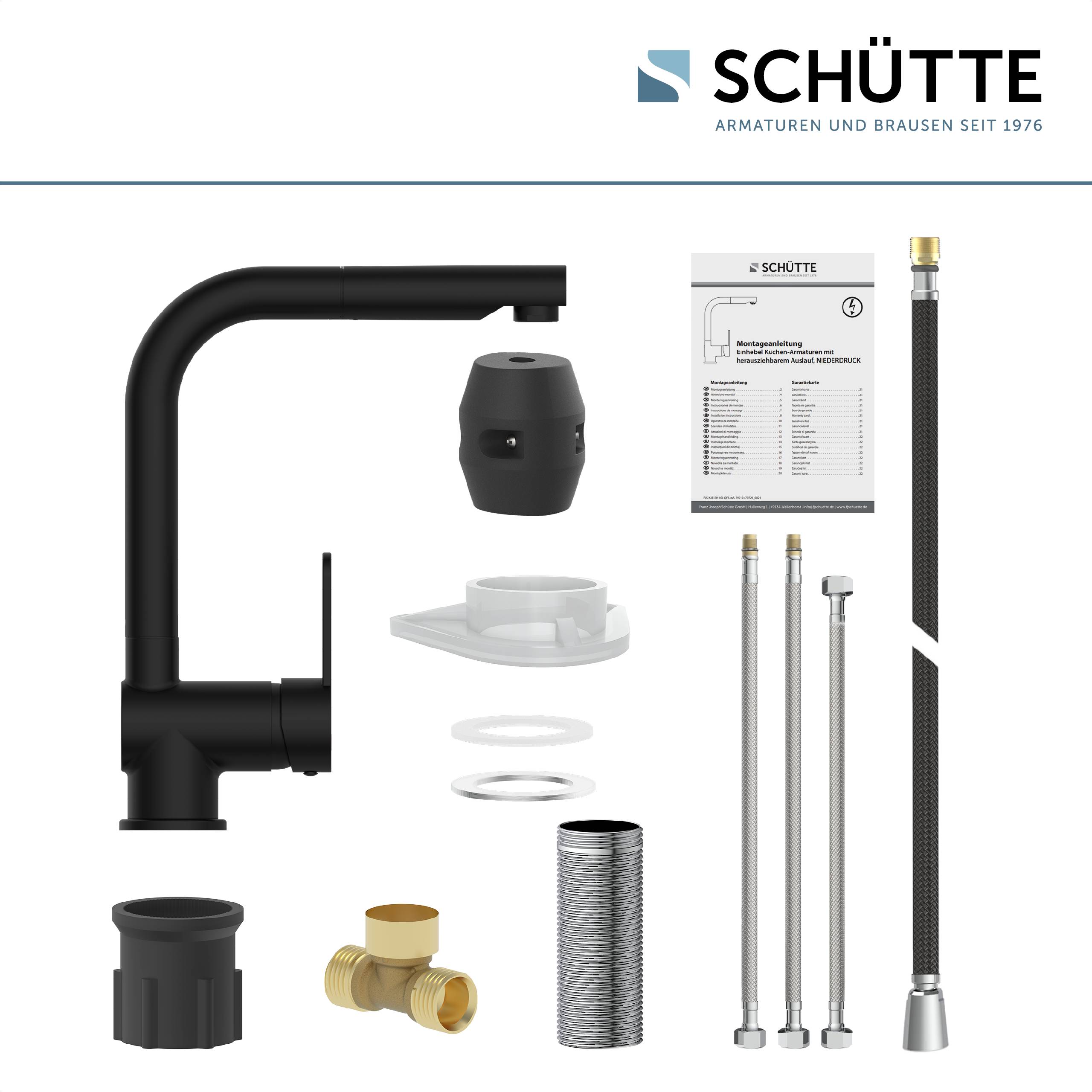 LONDON Spültischarmatur Niederdruck, Schwarz matt, mit herausziehbarem Auslauf