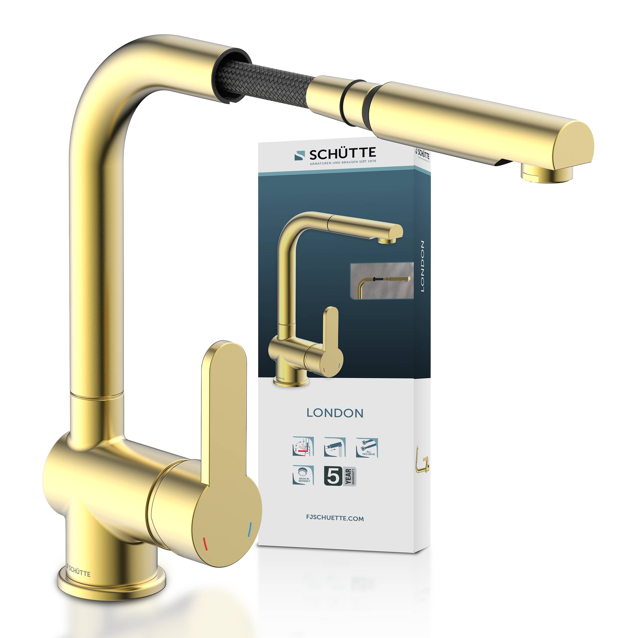 LONDON Spültischarmatur, Gold matt, mit herausziehbarem Auslauf