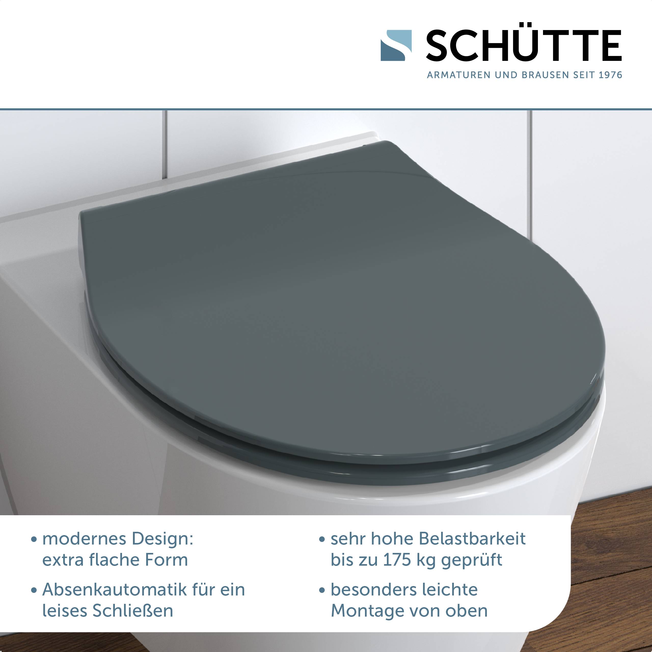 Duroplast WC-Sitz SLIM ANTHRAZIT, mit Absenkautomatik und Schnellverschluss