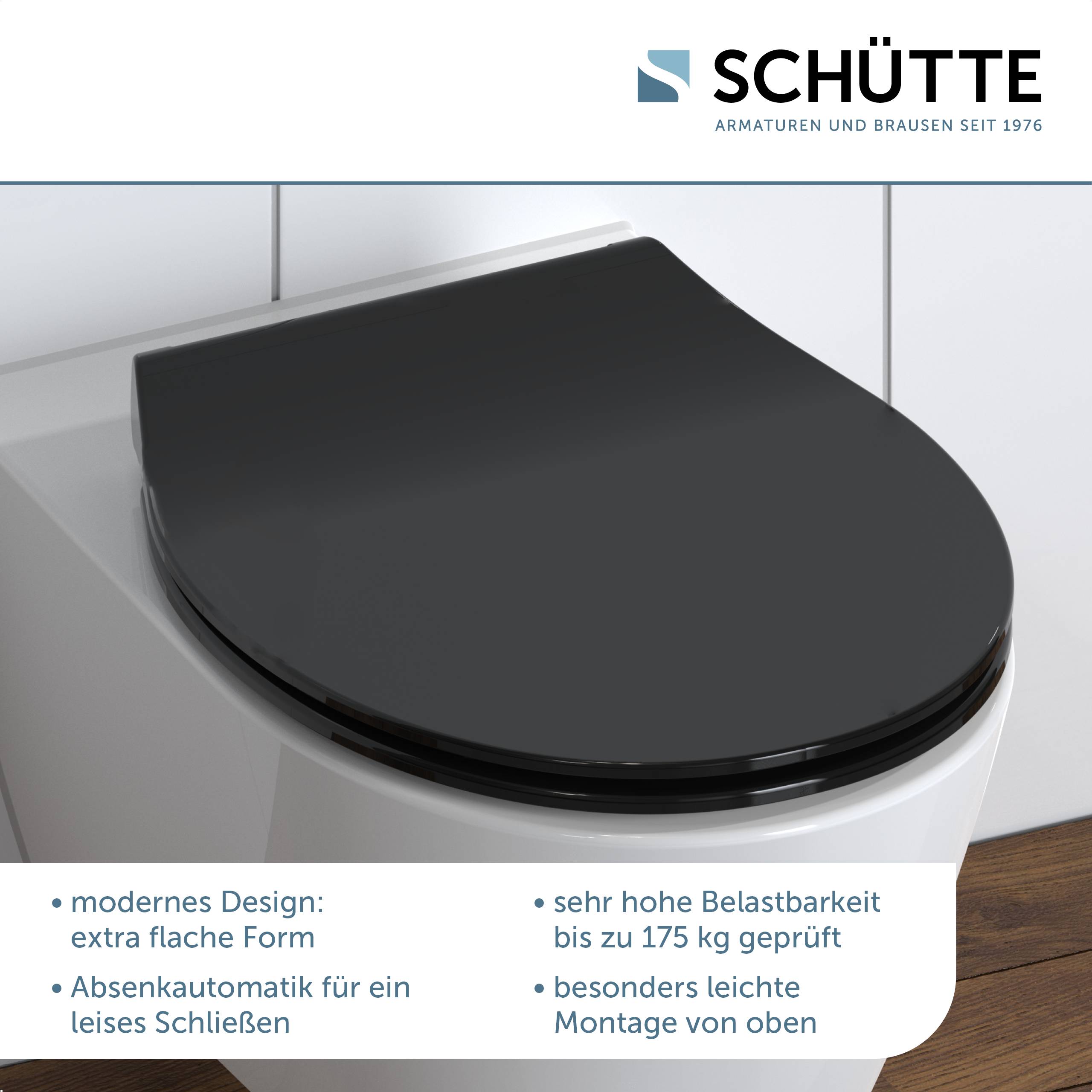 Duroplast WC-Sitz SLIM BLACK, mit Absenkautomatik und Schnellverschluss