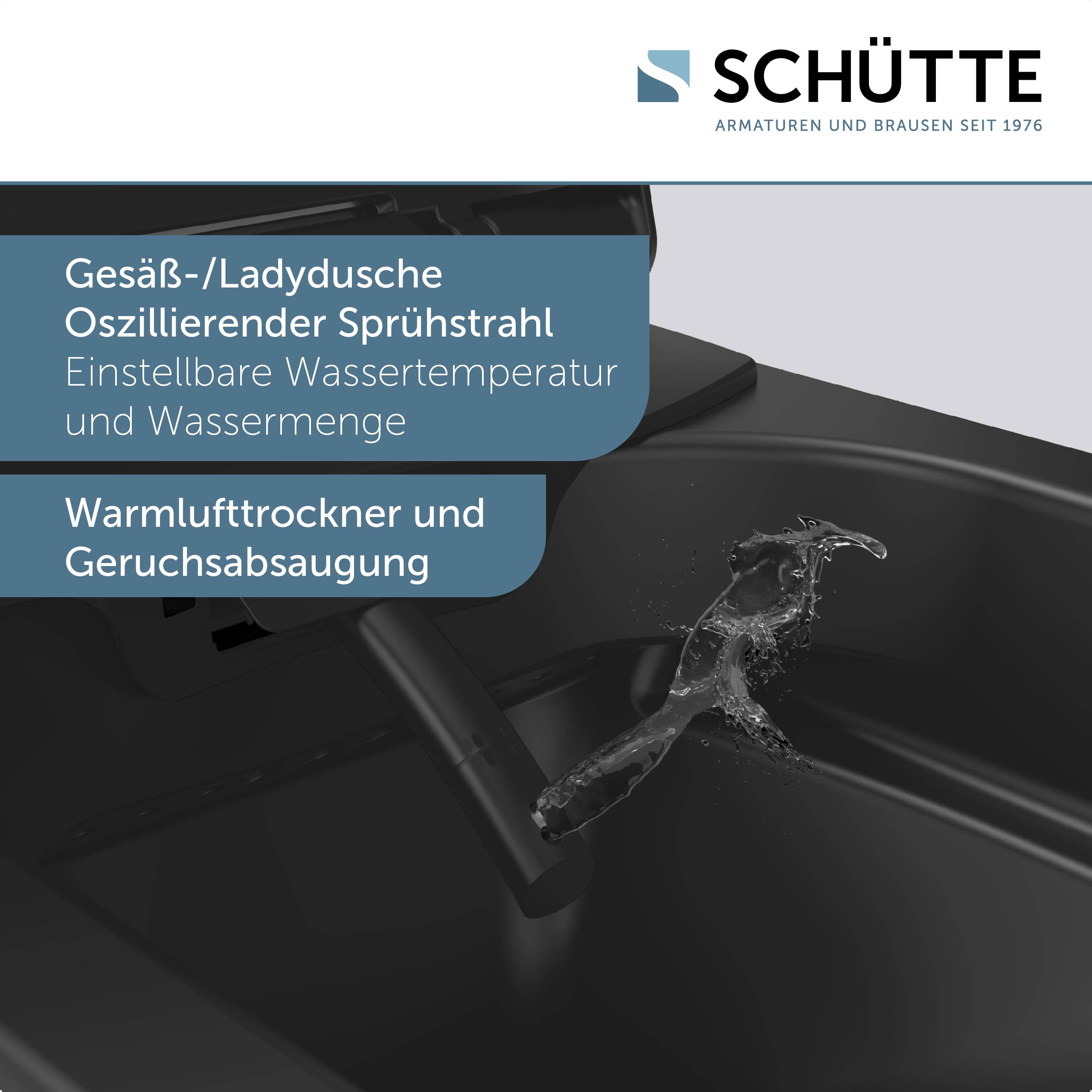 SCHÜTTE Dusch-WC, Schwarz, spülrandlos, mit WC-Sitz