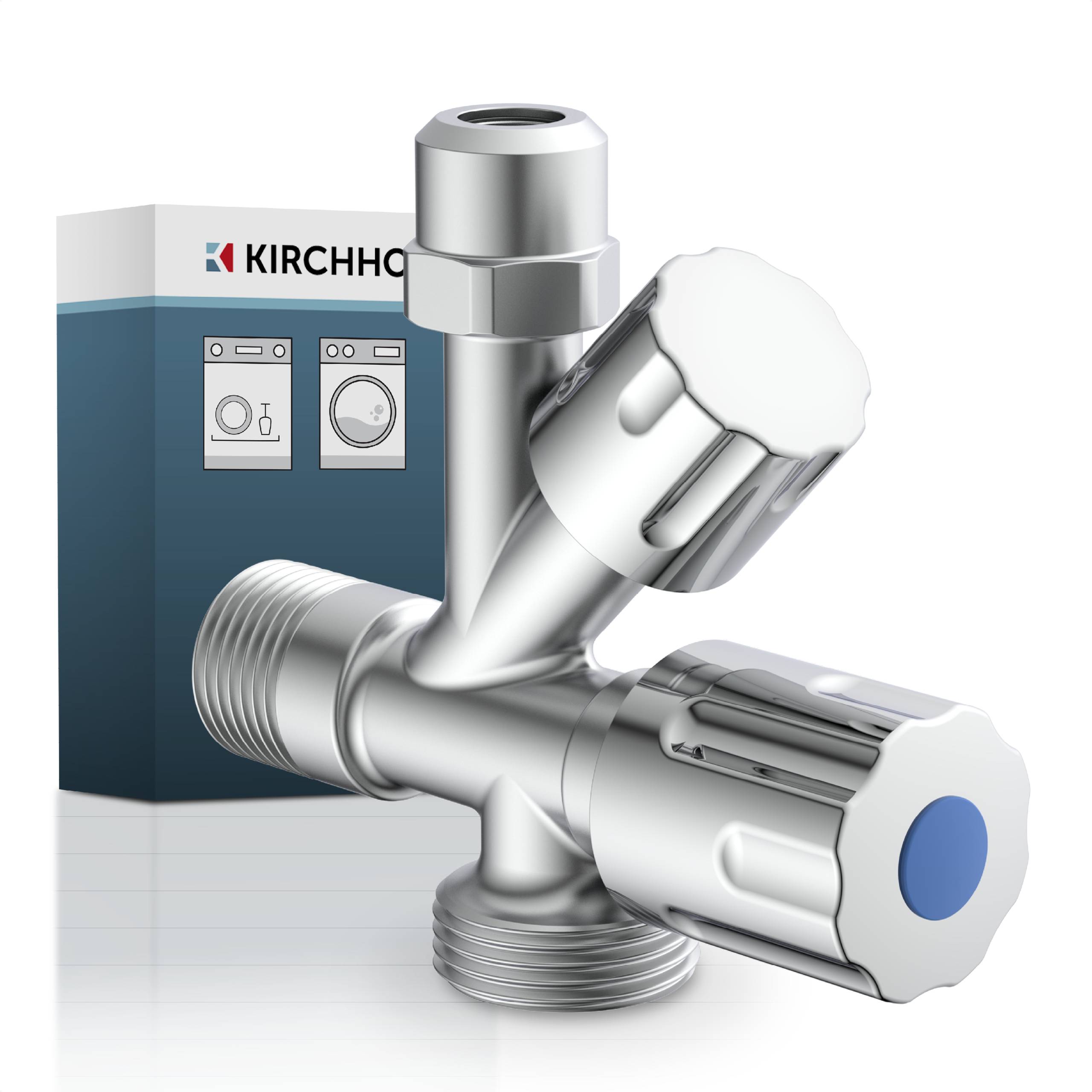 Geräte-Eckventil, Chrom, 1/2"AG x 3/4"AG x 3/8"AG x 10 mmQ